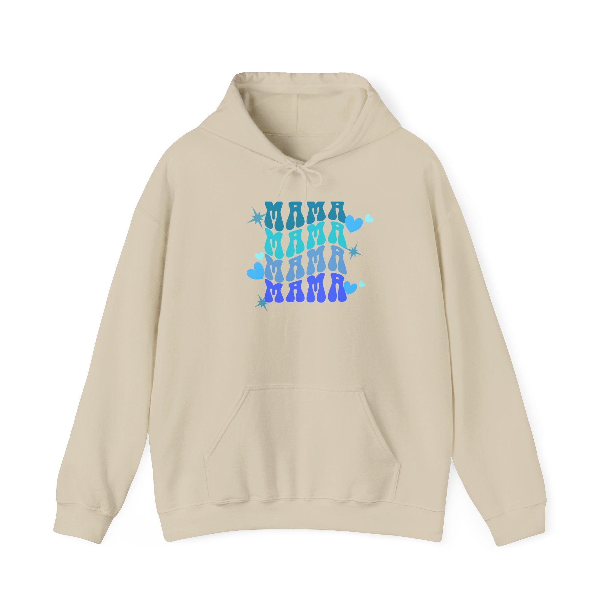 Mama Heart Crewneck Hoodie – Blue Gradient “MAMA” Graphic Sweatshirt