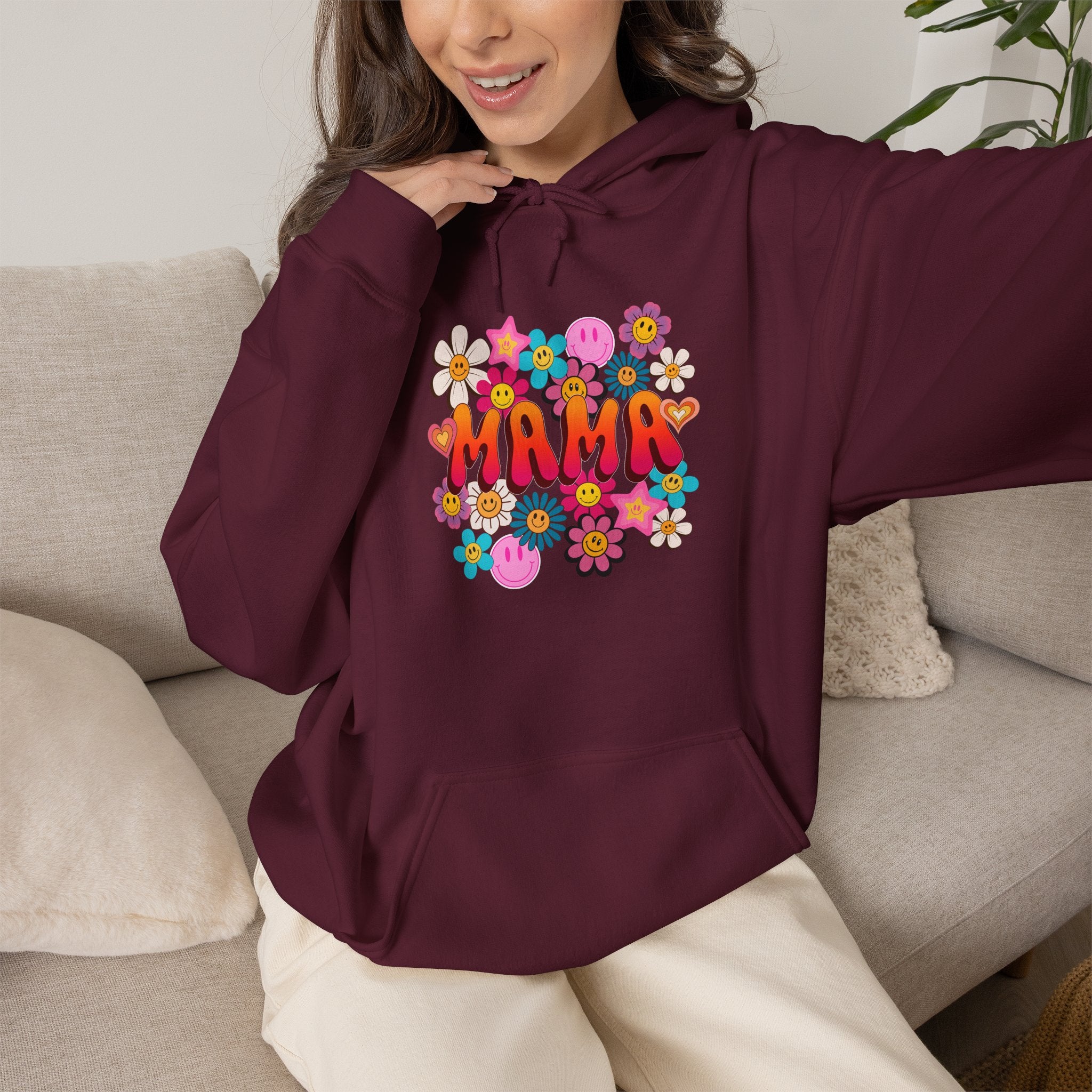Mama Floral Hoodie — Retro Flower Power "Mama" Sweatshirt
