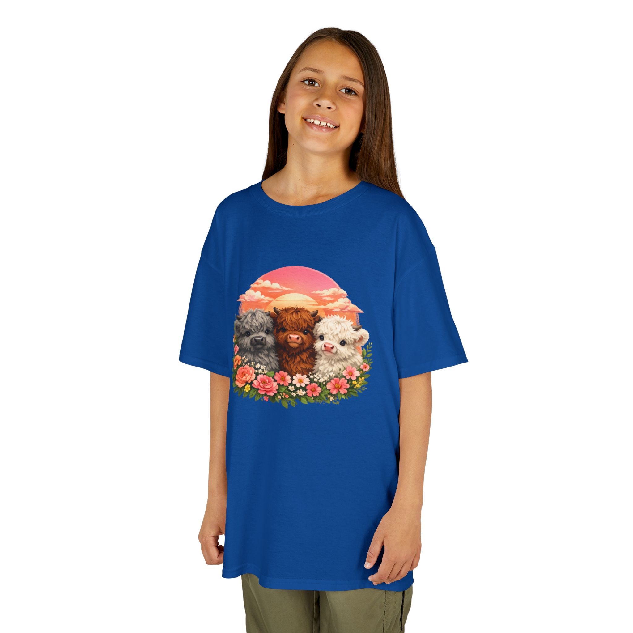 Kids Tee — Trio of Cute Kittens Sunset Floral Design