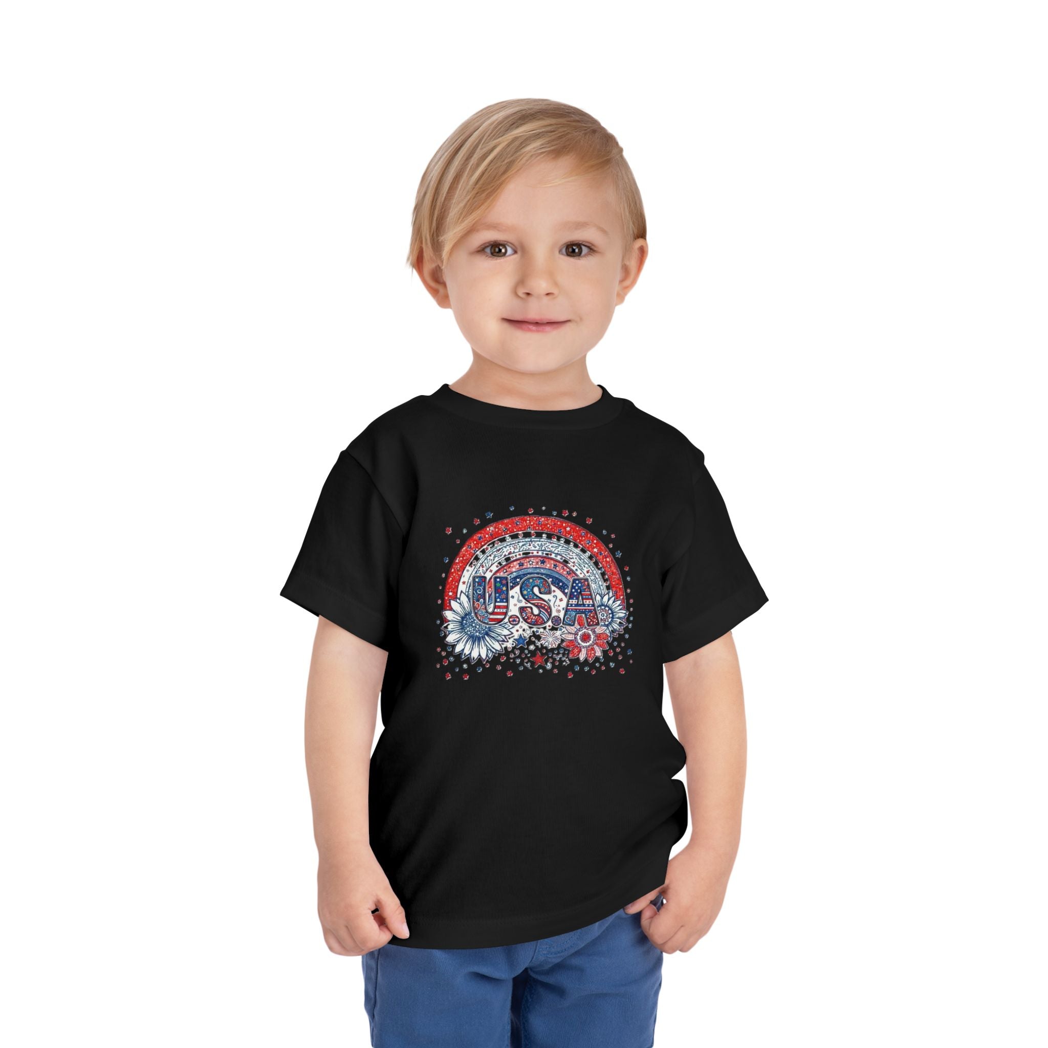 Toddler Tee — USA Rainbow Floral Patriotic 4th of July Shirt