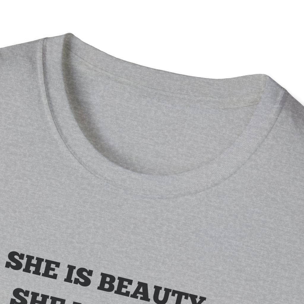 Chicken Tee — "She Is Beauty, She Is Grace, She Will Pech You in the Face" Funny Farm Animal T-Shirt