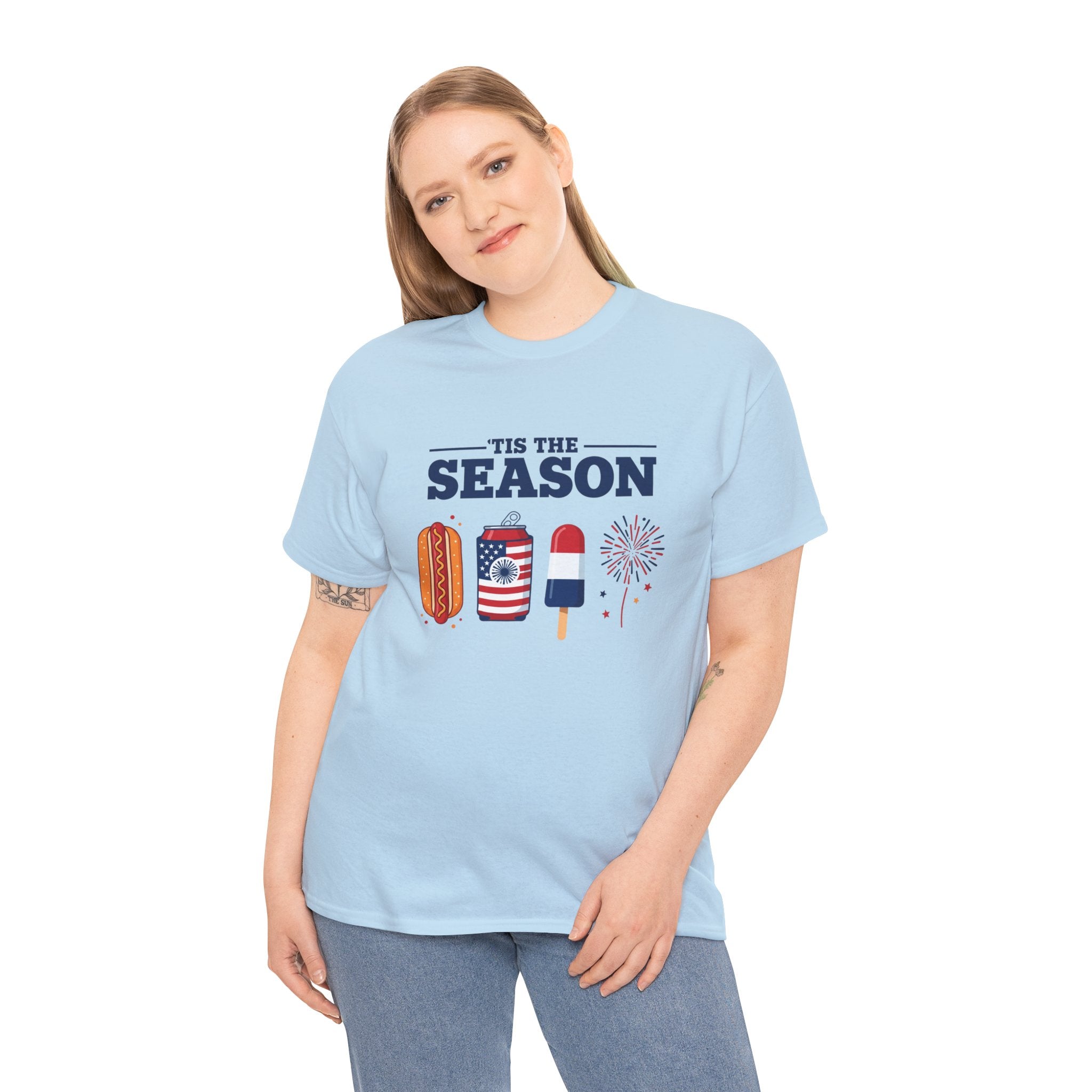 Fourth of July Tee — "'Tis the Season" Patriotic Hot Dog, Popsicle & Fireworks T-Shirt