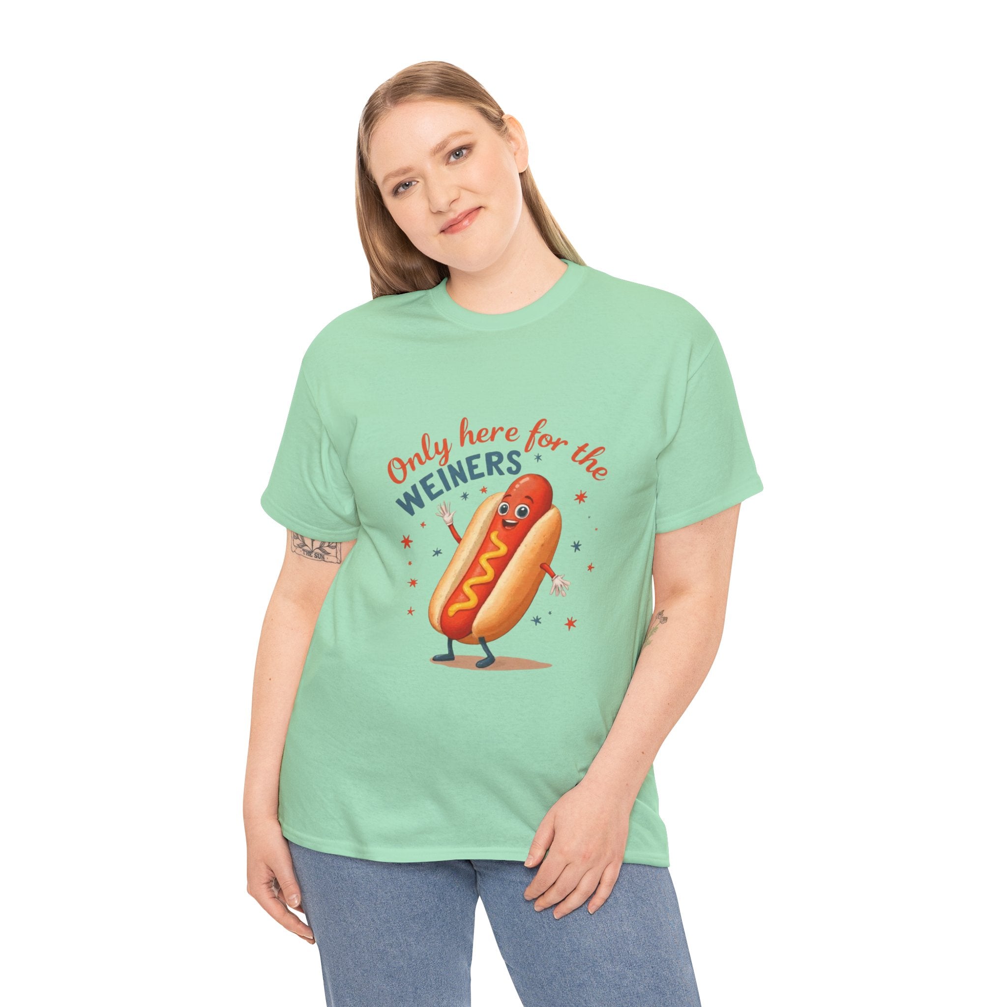 Funny Hot Dog Tee — "Only Here for the Weiners" Graphic T-Shirt