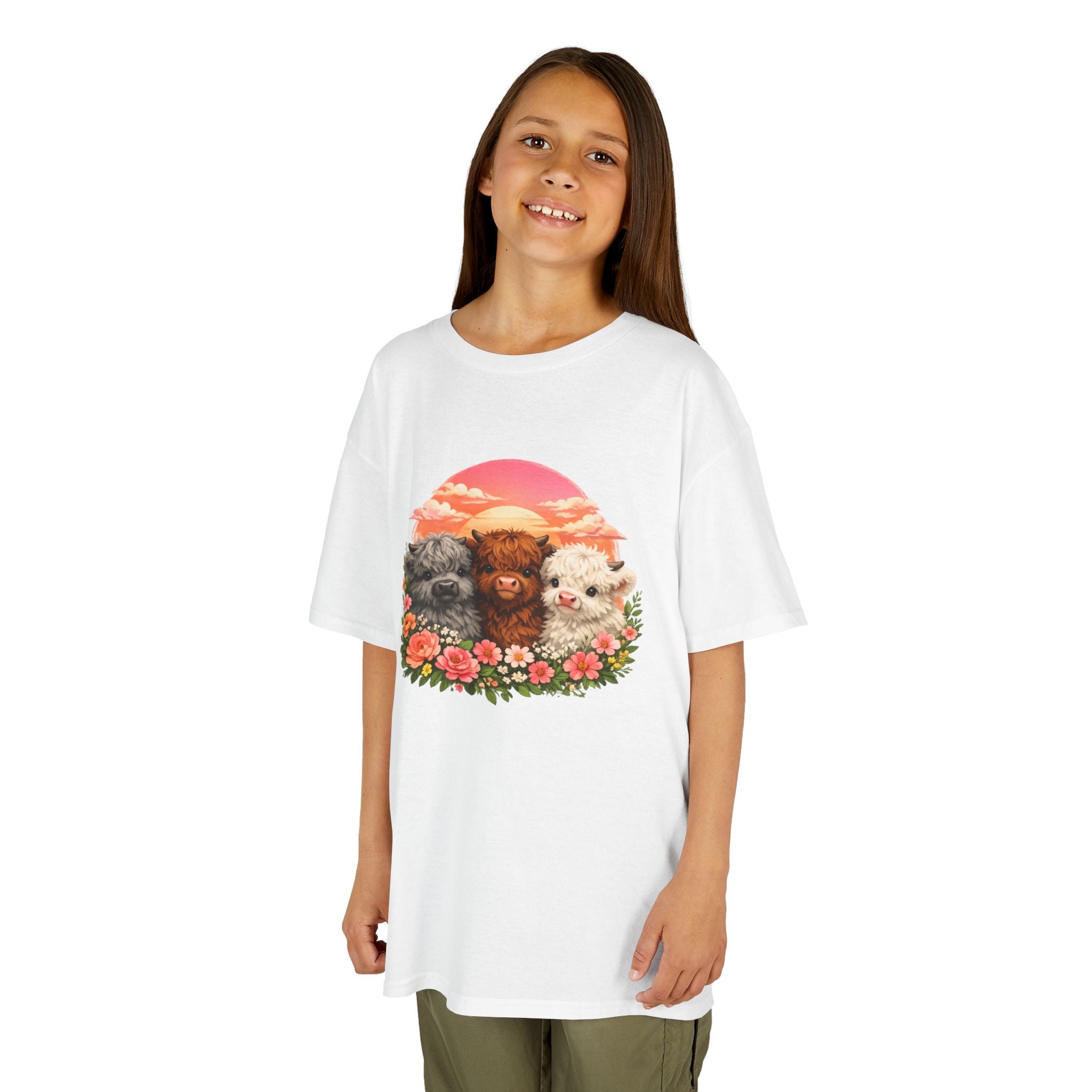 Kids Tee — Trio of Cute Kittens Sunset Floral Design