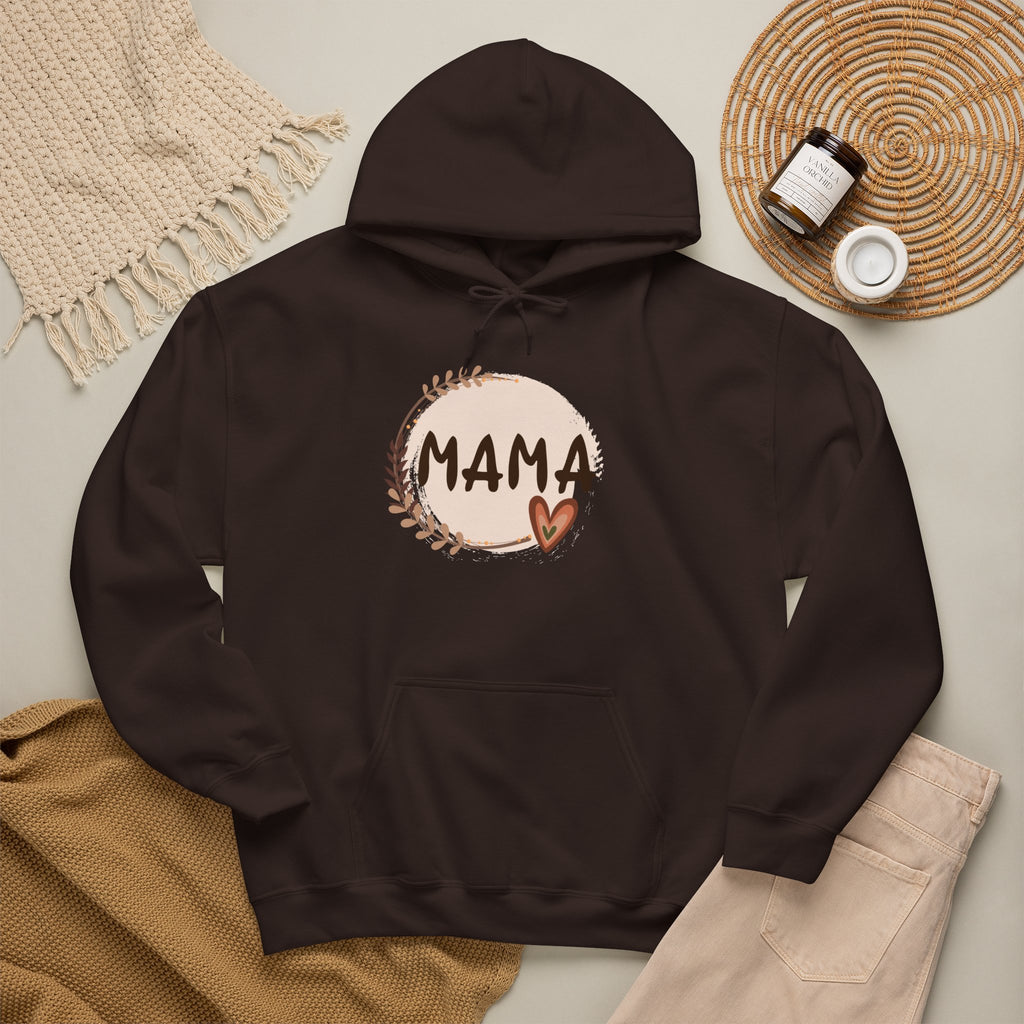 Mama Heart Hoodie — Soft Neutral Mom Sweatshirt, 'MAMA' Script with Heart & Wreath (Mother’s Day Gift)