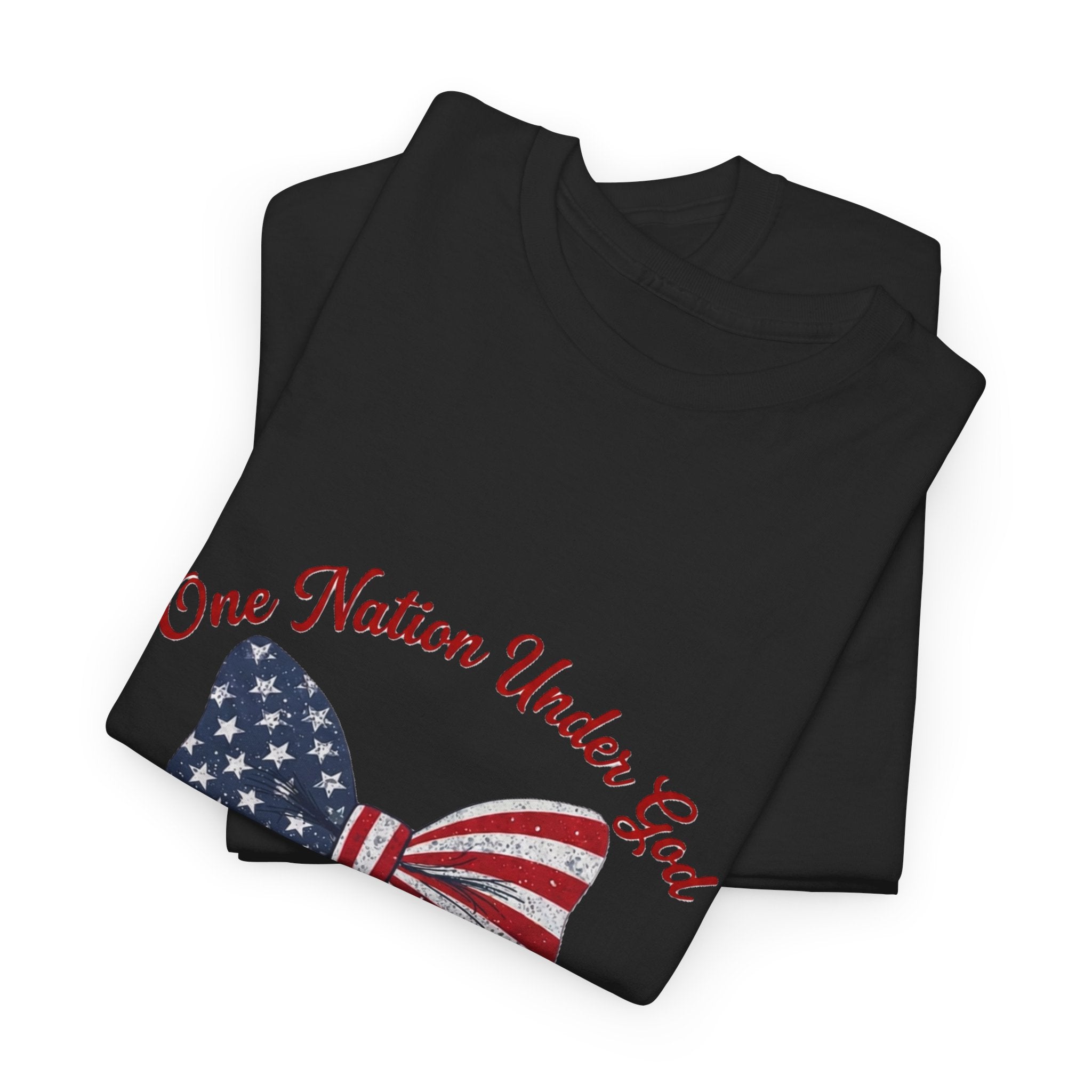 Patriotic Bow Tee — "One Nation Under God" American Flag Cross T-Shirt