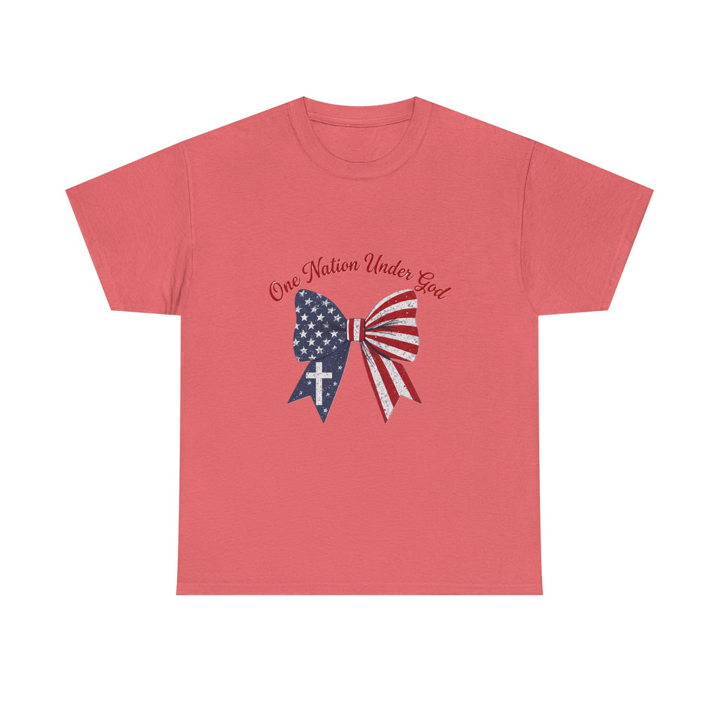 Patriotic Bow Tee — "One Nation Under God" American Flag Cross T-Shirt