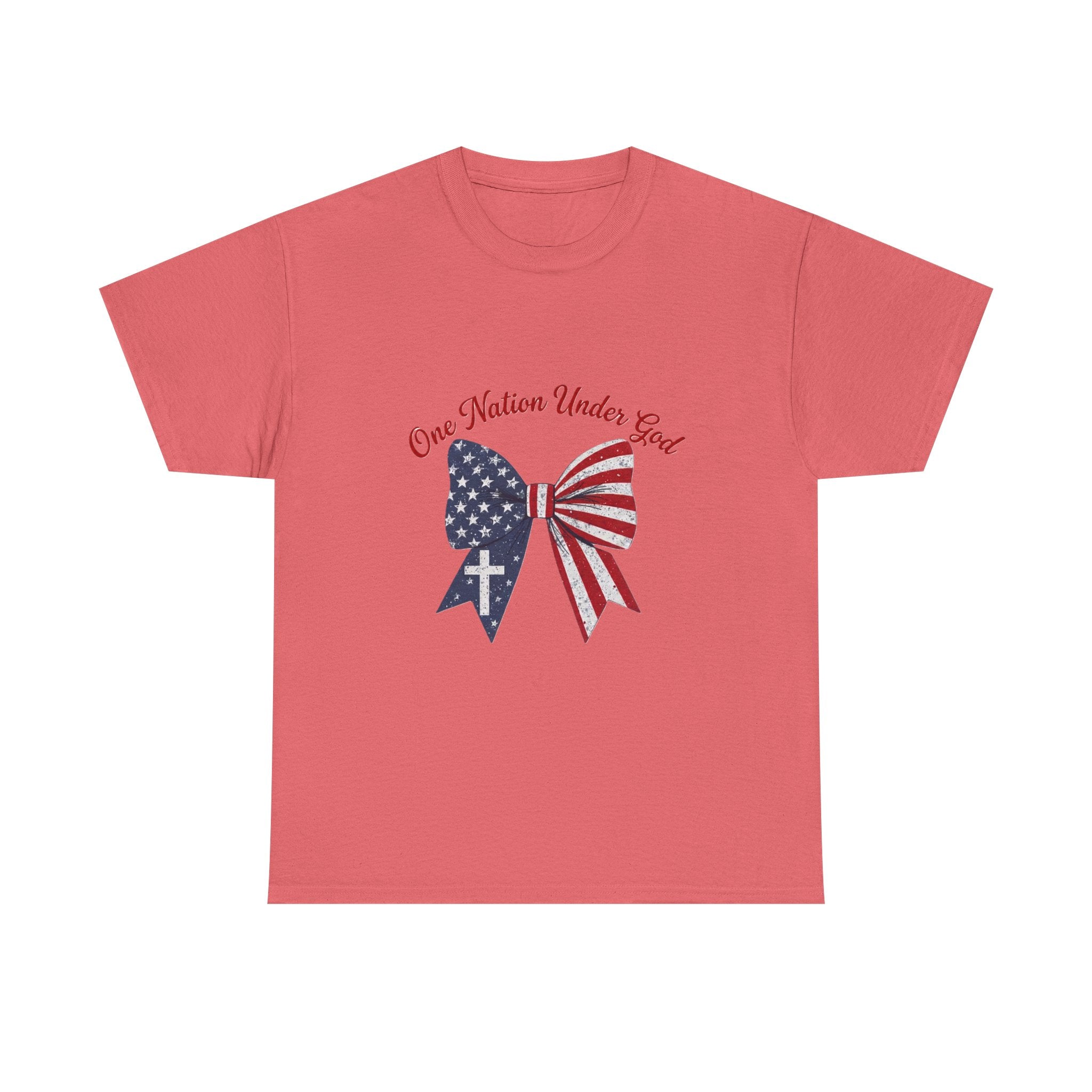 Patriotic Bow Tee — "One Nation Under God" American Flag Cross T-Shirt