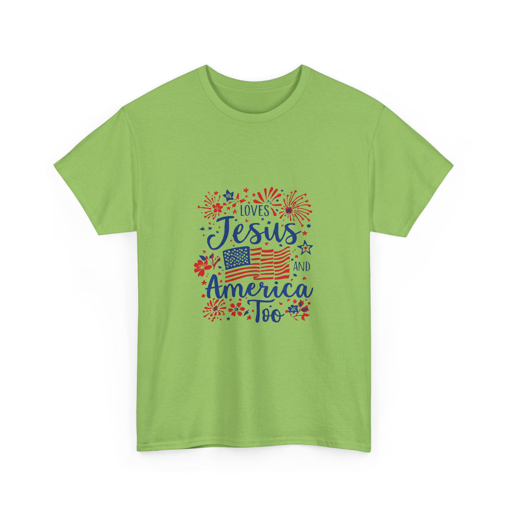 Jesus and America Tee — Patriotic Christian T-Shirt ("Loves Jesus and America Too")