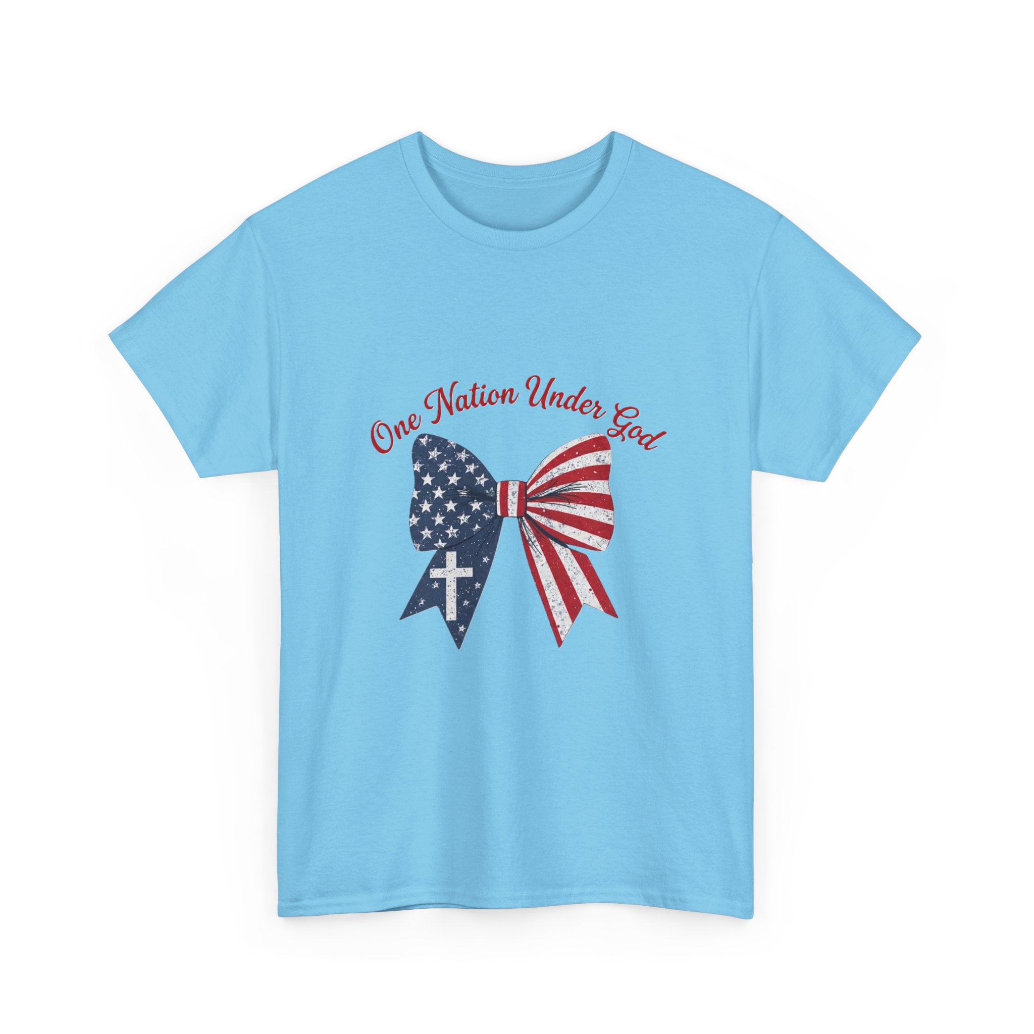 Patriotic Bow Tee — "One Nation Under God" American Flag Cross T-Shirt