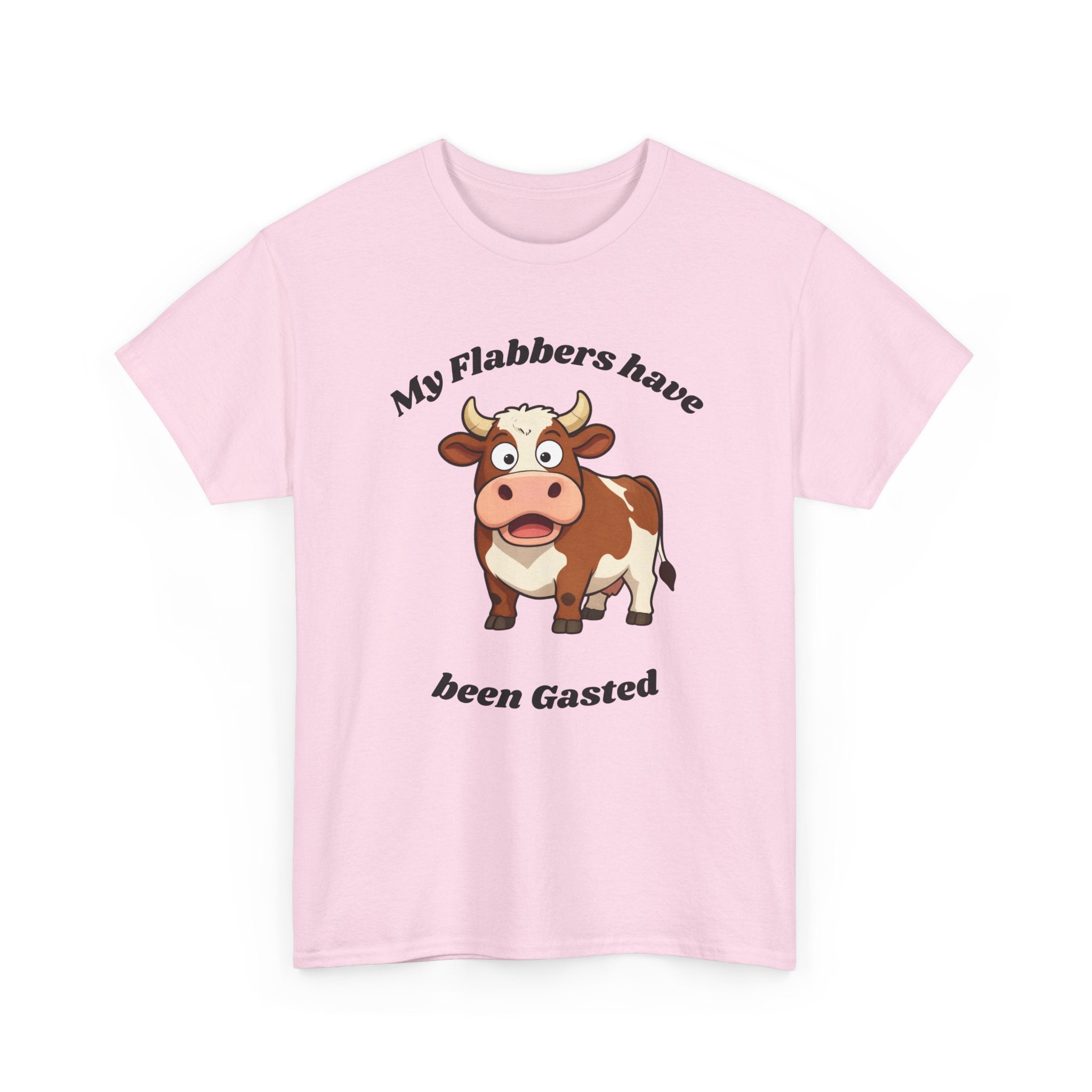Cow Cartoon Tee — "My Flabbers Have Been Gasted" Funny Farm Animal Shirt