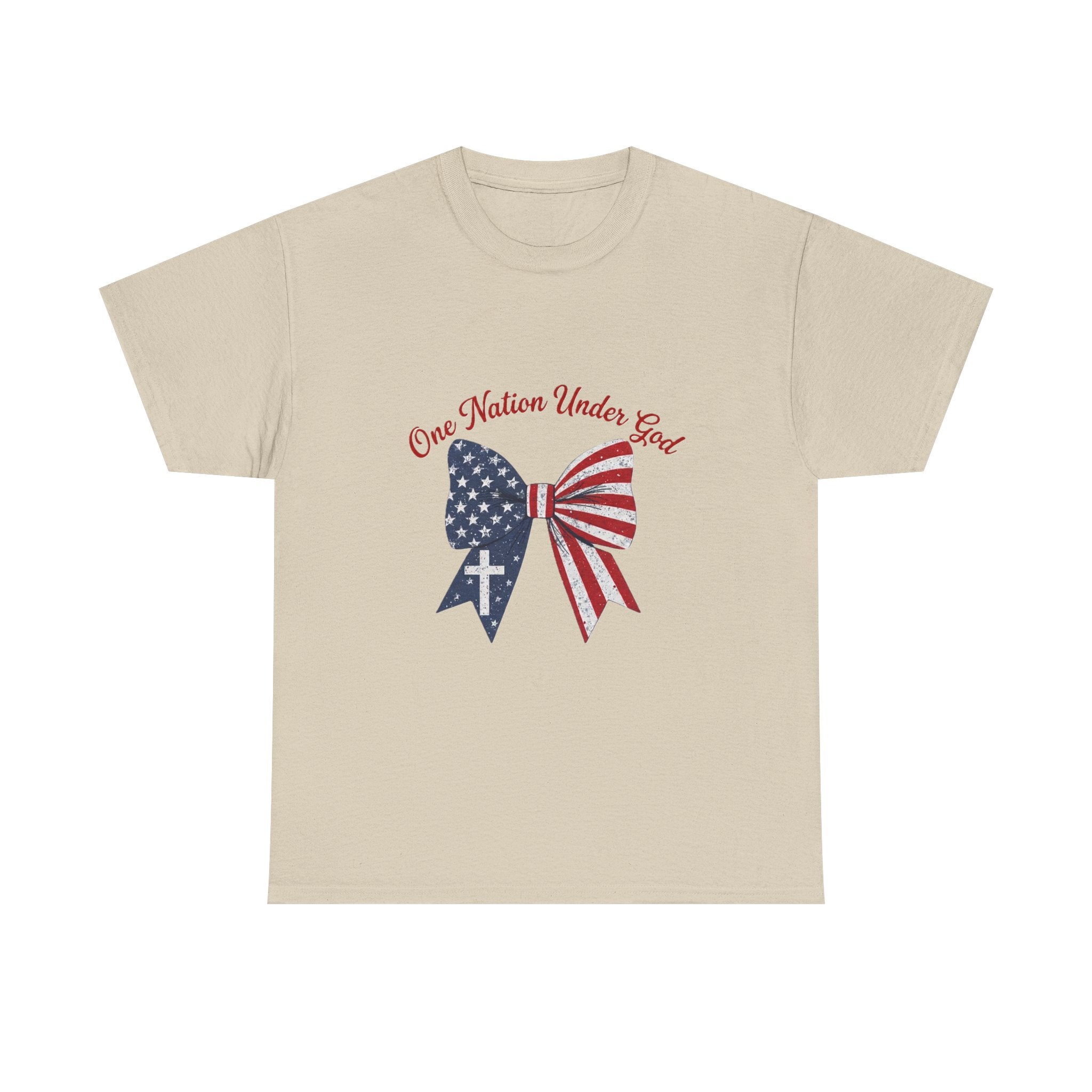 Patriotic Bow Tee — "One Nation Under God" American Flag Cross T-Shirt