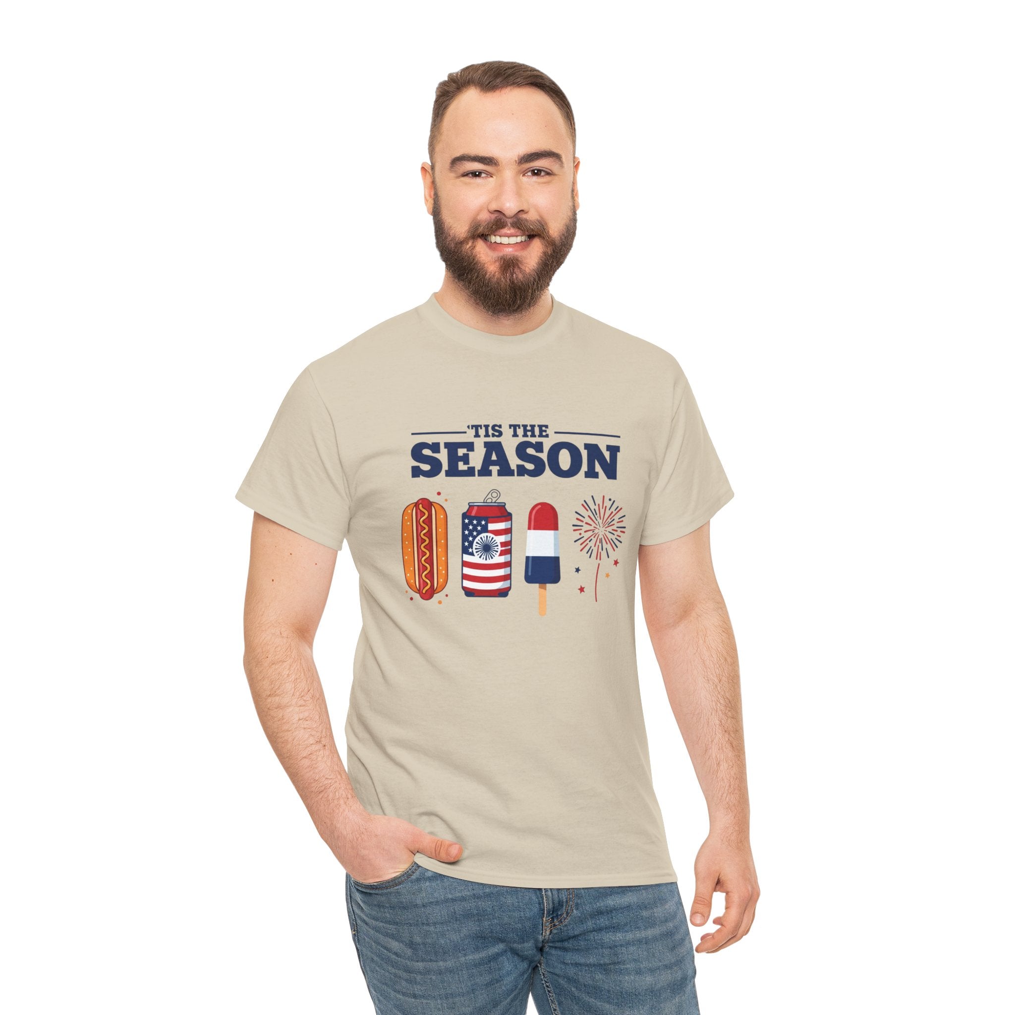 Fourth of July Tee — "'Tis the Season" Patriotic Hot Dog, Popsicle & Fireworks T-Shirt