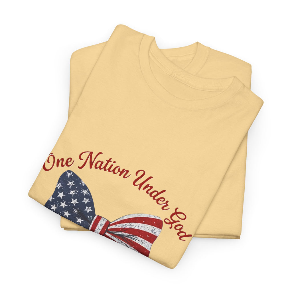 Patriotic Bow Tee — "One Nation Under God" American Flag Cross T-Shirt