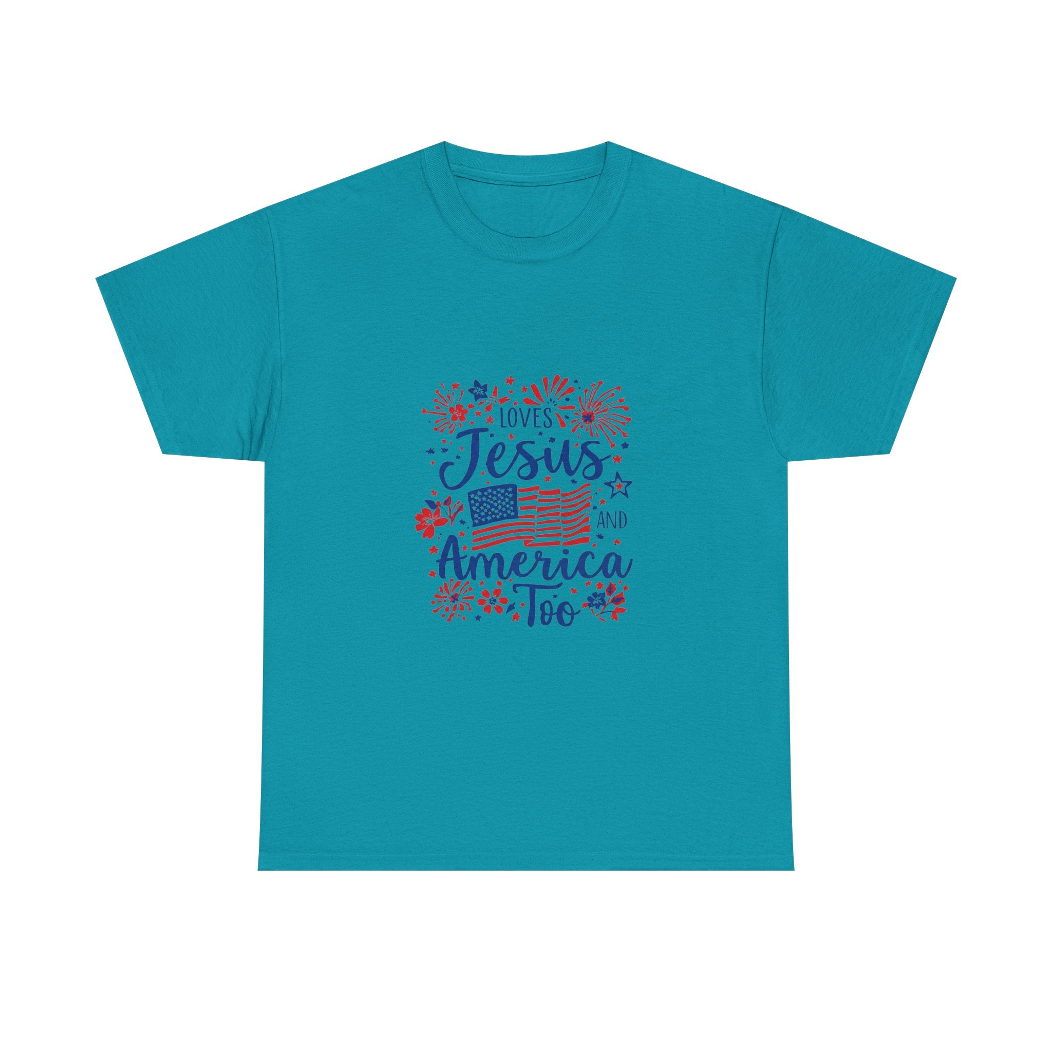 Jesus and America Tee — Patriotic Christian T-Shirt ("Loves Jesus and America Too")