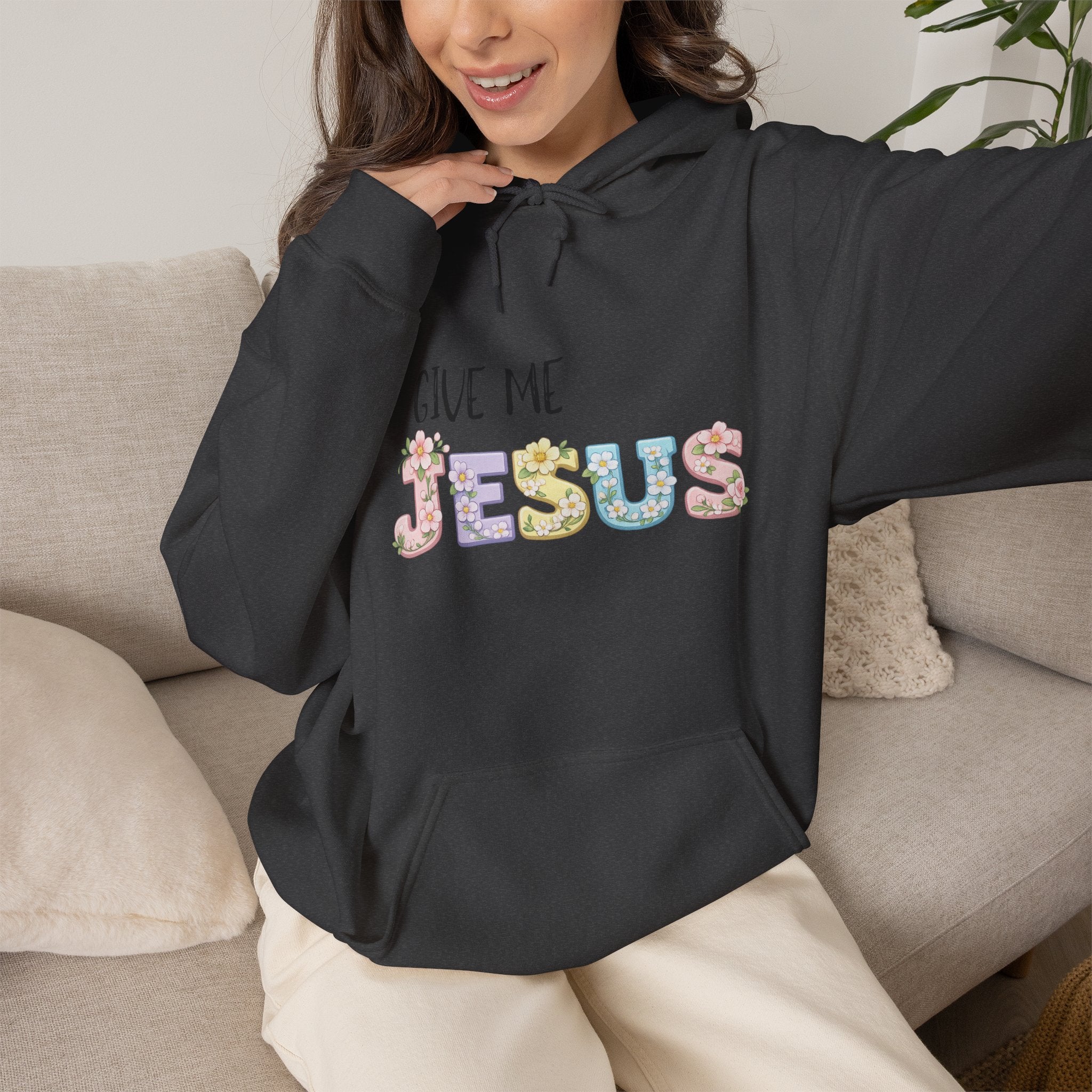 Give Me Jesus Floral Hoodie — Christian Faith Pullover for Women & Men