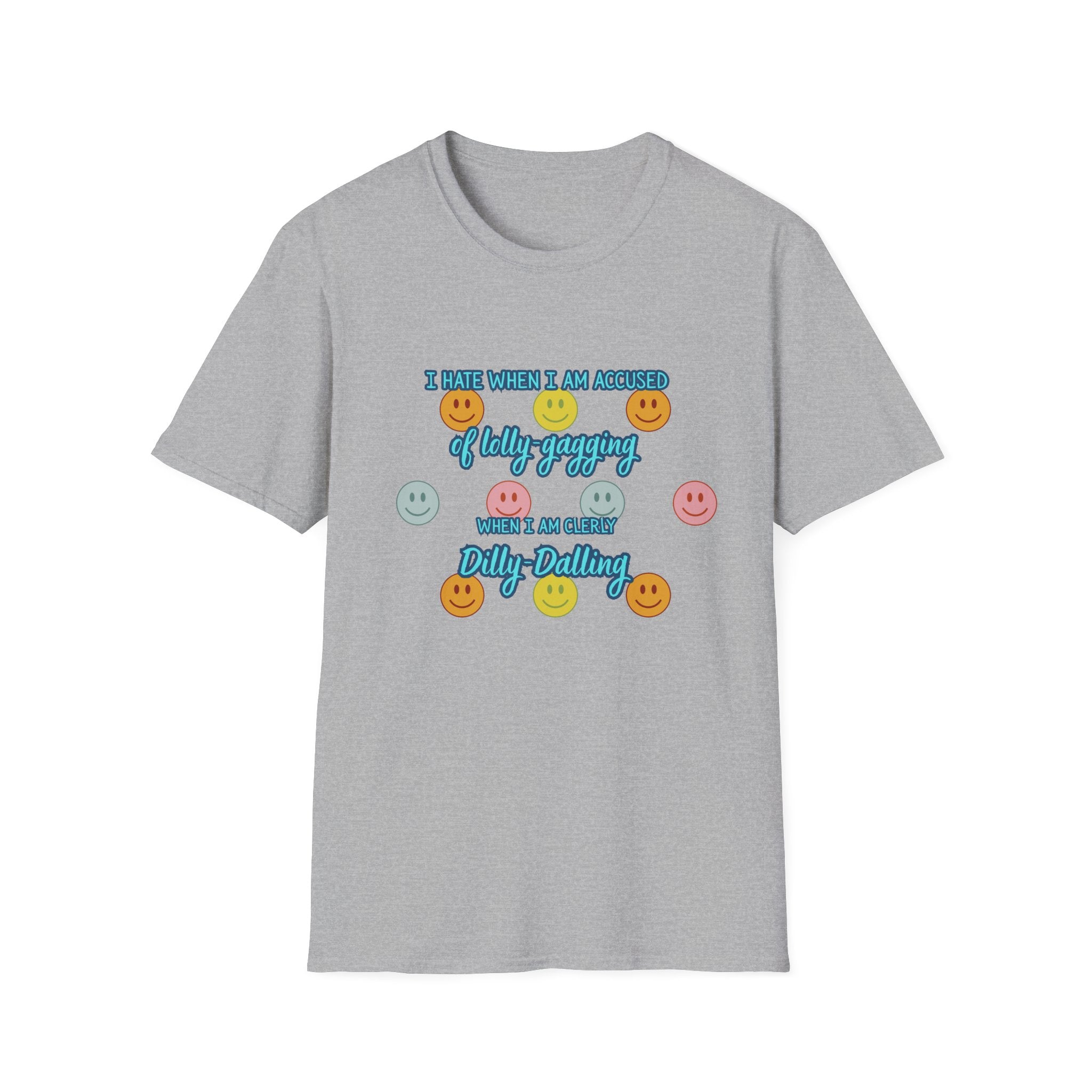 Funny 'I Hate When I Am accused of lolly-gagging' Graphic T-Shirt — Retro Smiley Face Design