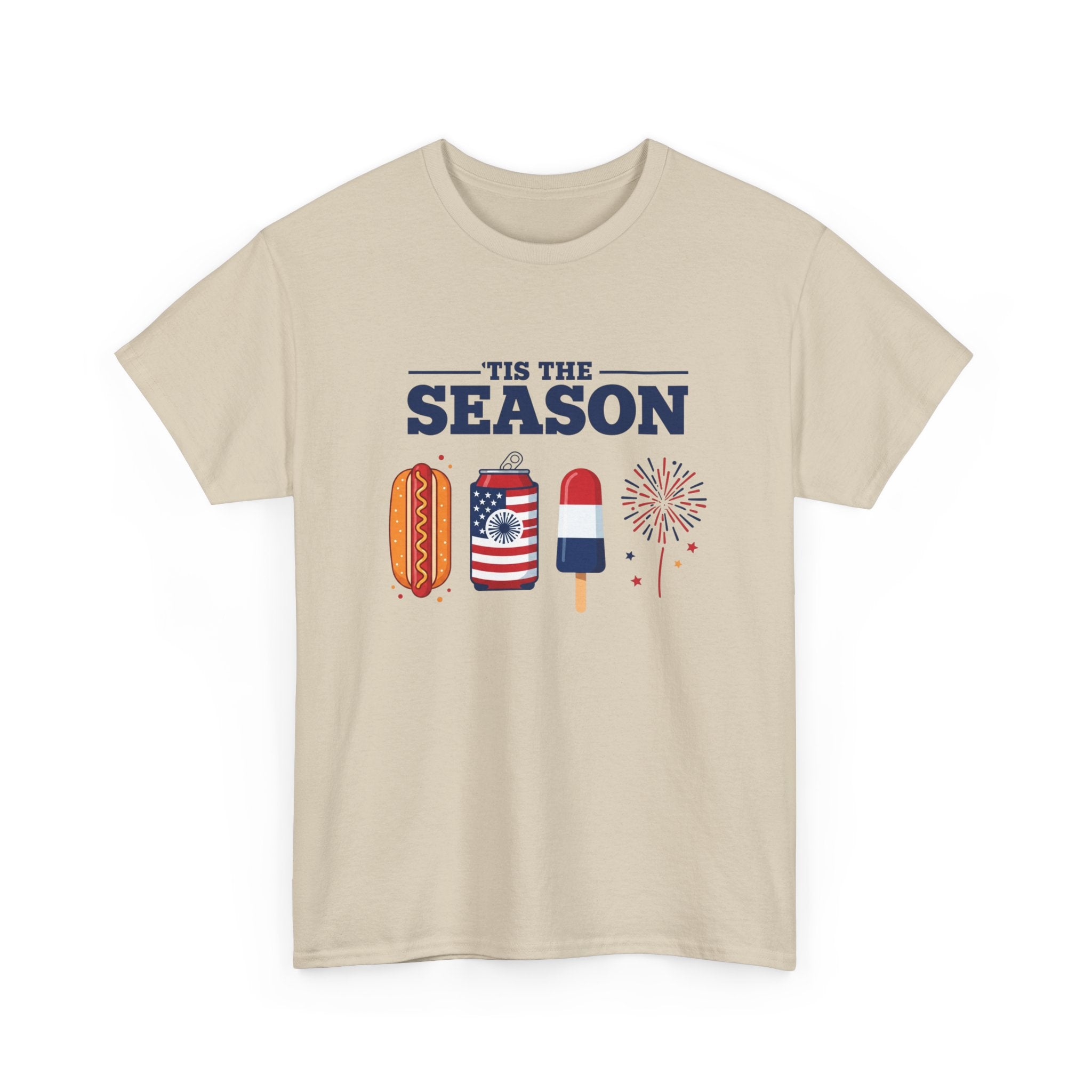 Fourth of July Tee — "'Tis the Season" Patriotic Hot Dog, Popsicle & Fireworks T-Shirt
