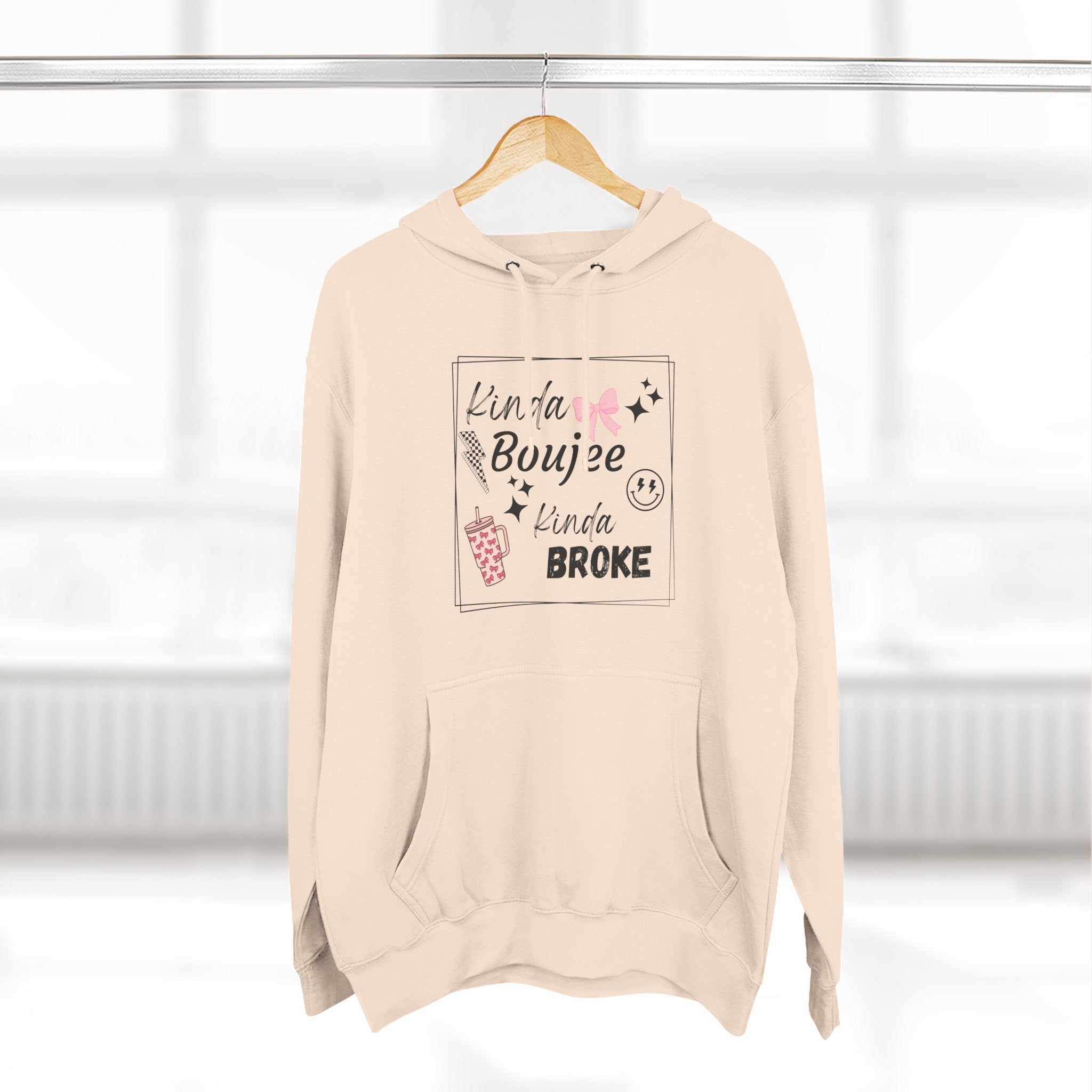 Boujee But Broke Hoodie — Cute Graphic Fleece Pullover
