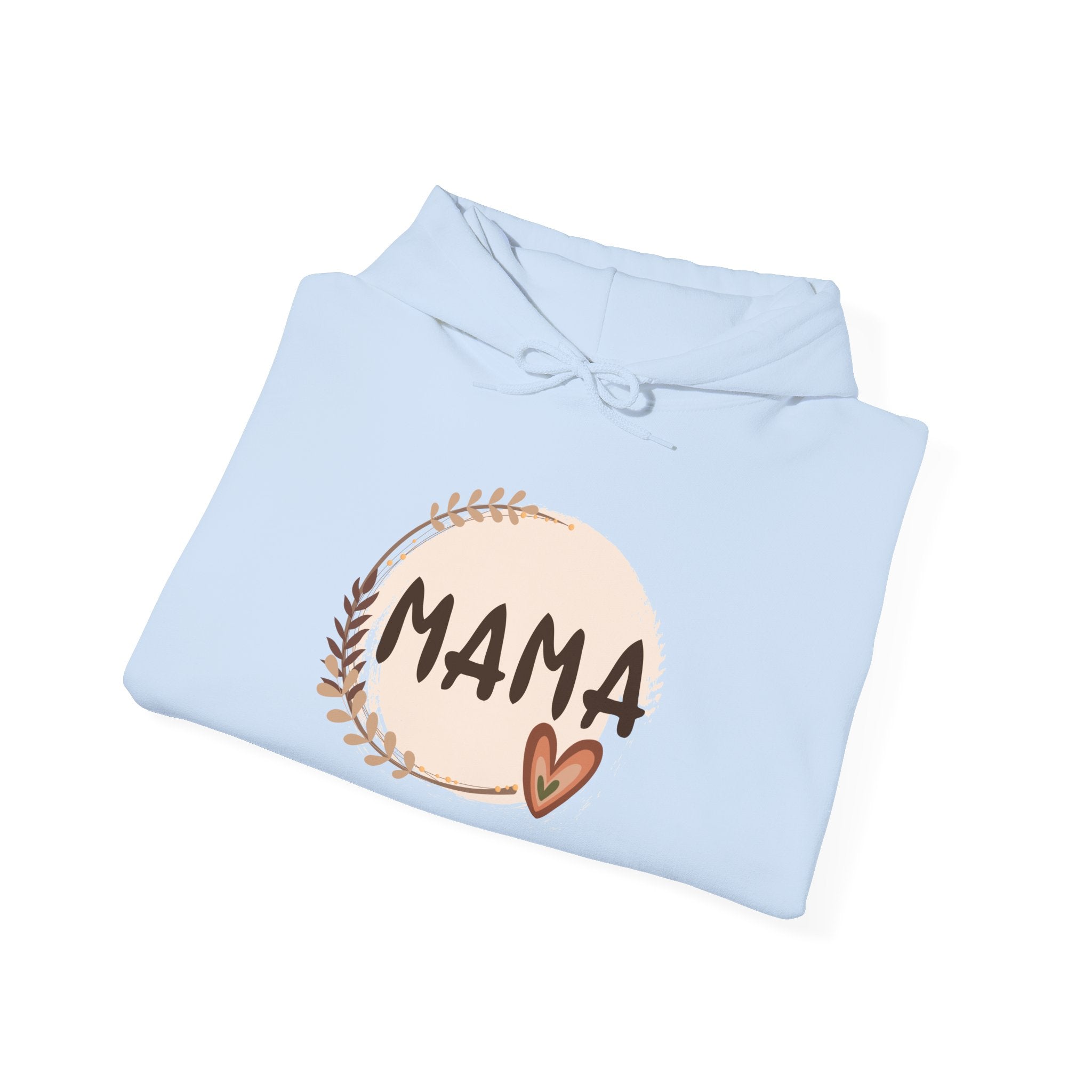 Mama Heart Hoodie — Soft Neutral Mom Sweatshirt, 'MAMA' Script with Heart & Wreath (Mother’s Day Gift)