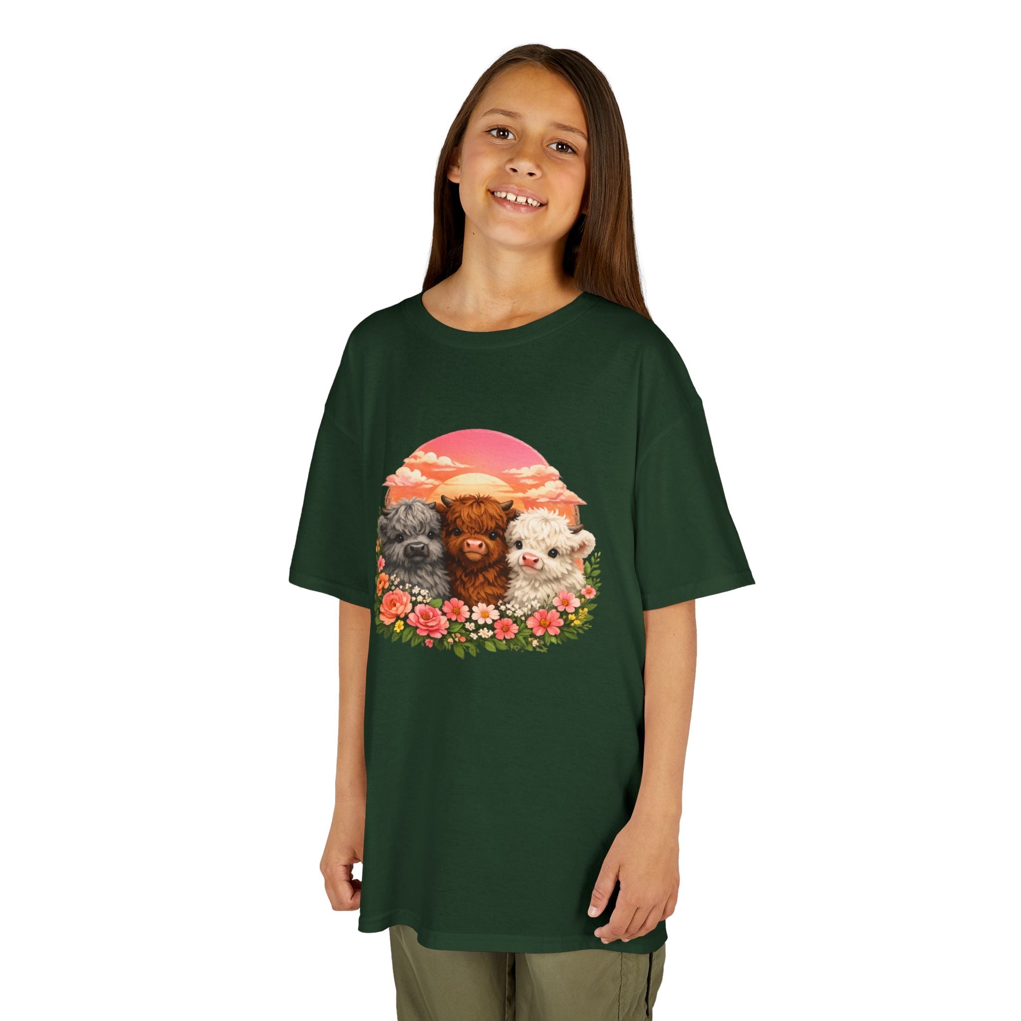 Kids Tee — Trio of Cute Kittens Sunset Floral Design