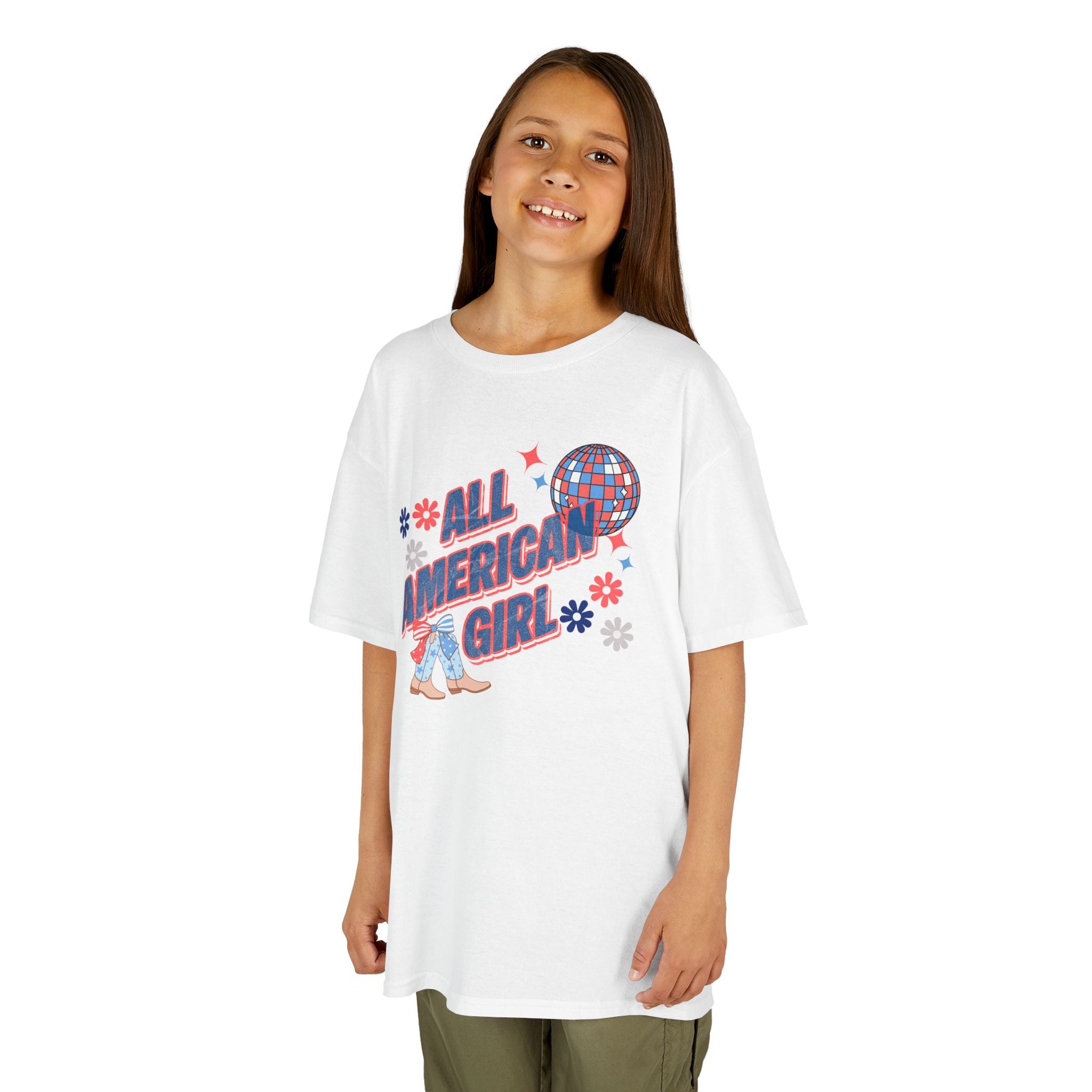 All American Girl Kids T-Shirt — Patriotic 4th of July Tee
