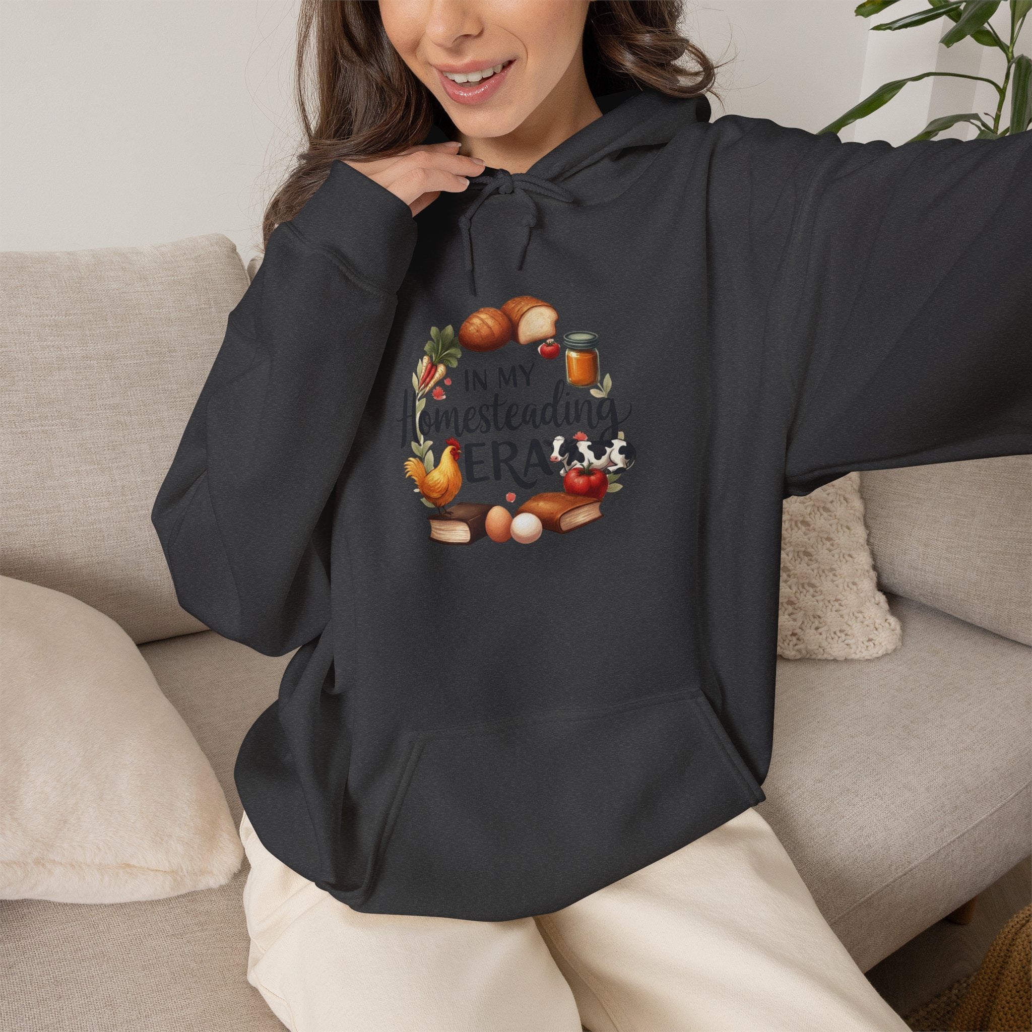 Homesteading Era Hoodie — "In My Homesteading Era" Canned Food, Chicken & Cow Design