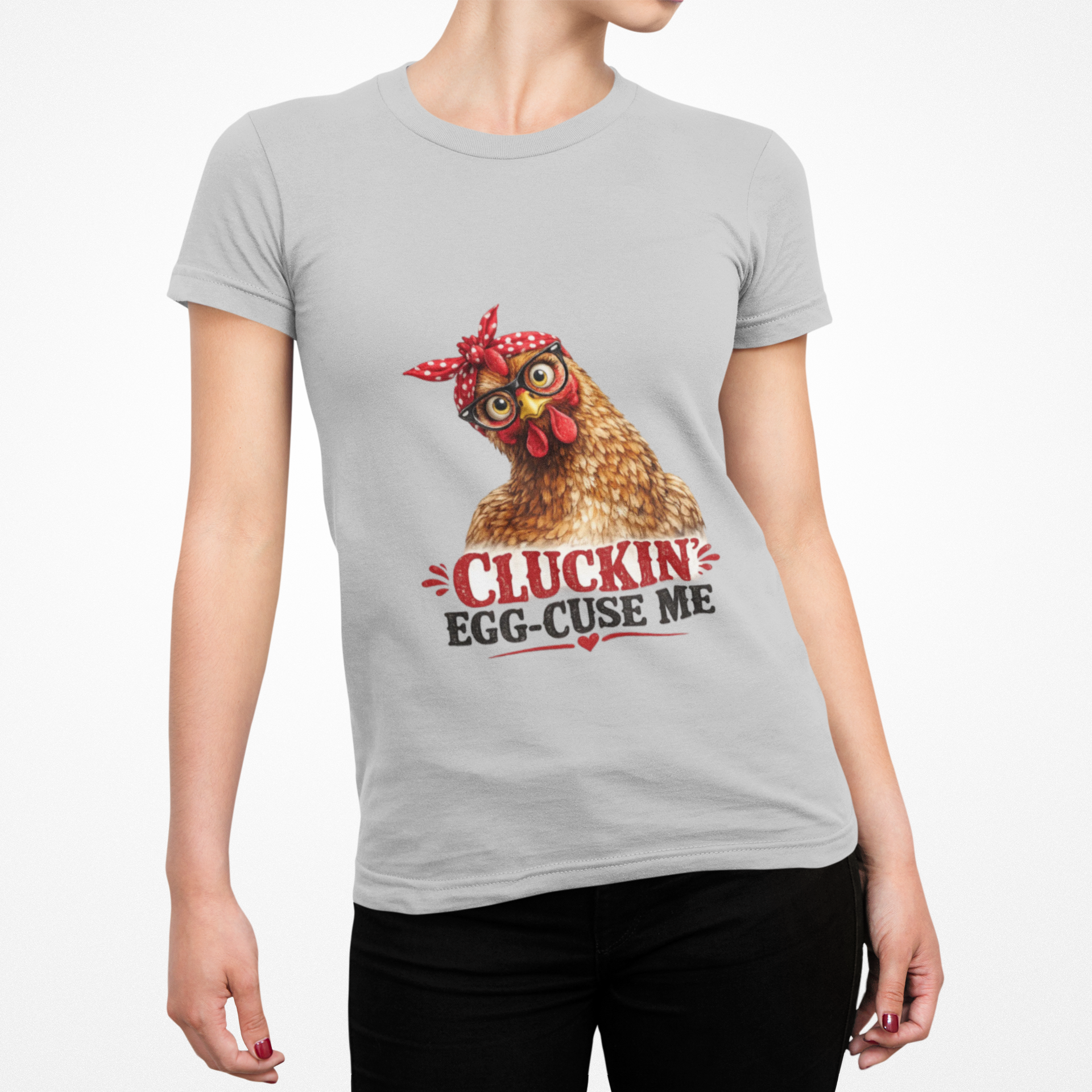 Chicken Graphic T-Shirt — “Cluckin’ Egg-Cuse Me” Vintage Hen Tee