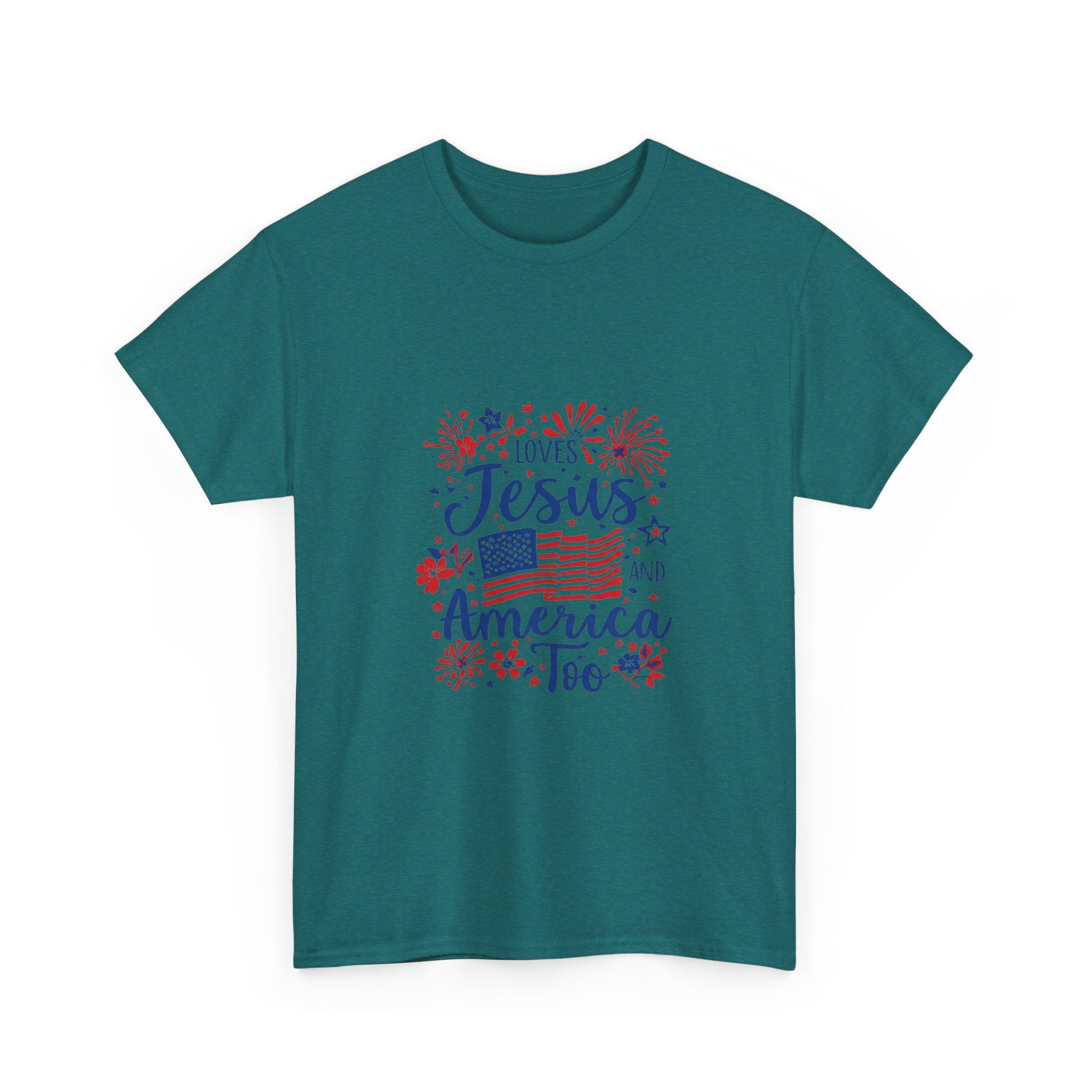 Jesus and America Tee — Patriotic Christian T-Shirt ("Loves Jesus and America Too")