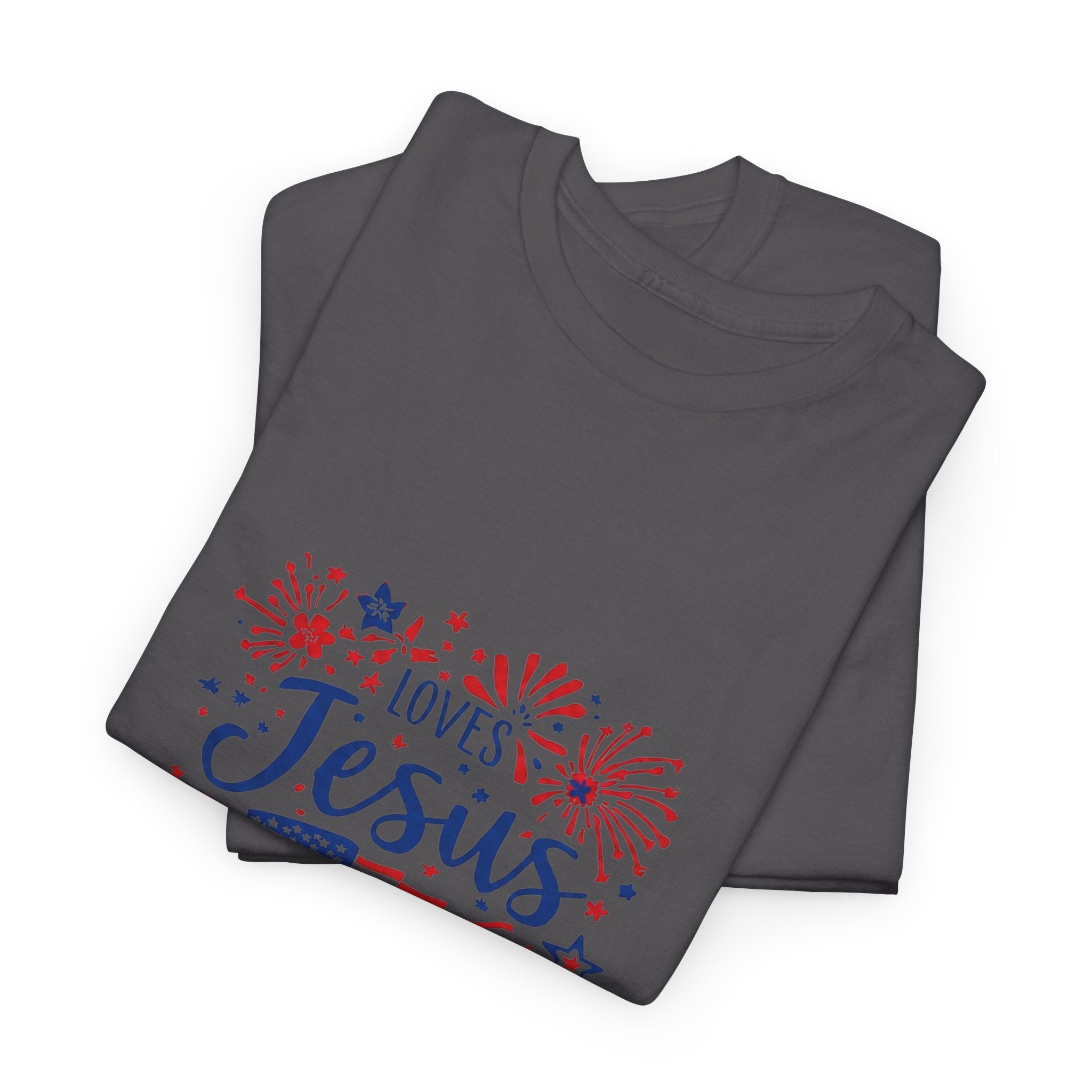 Jesus and America Tee — Patriotic Christian T-Shirt ("Loves Jesus and America Too")