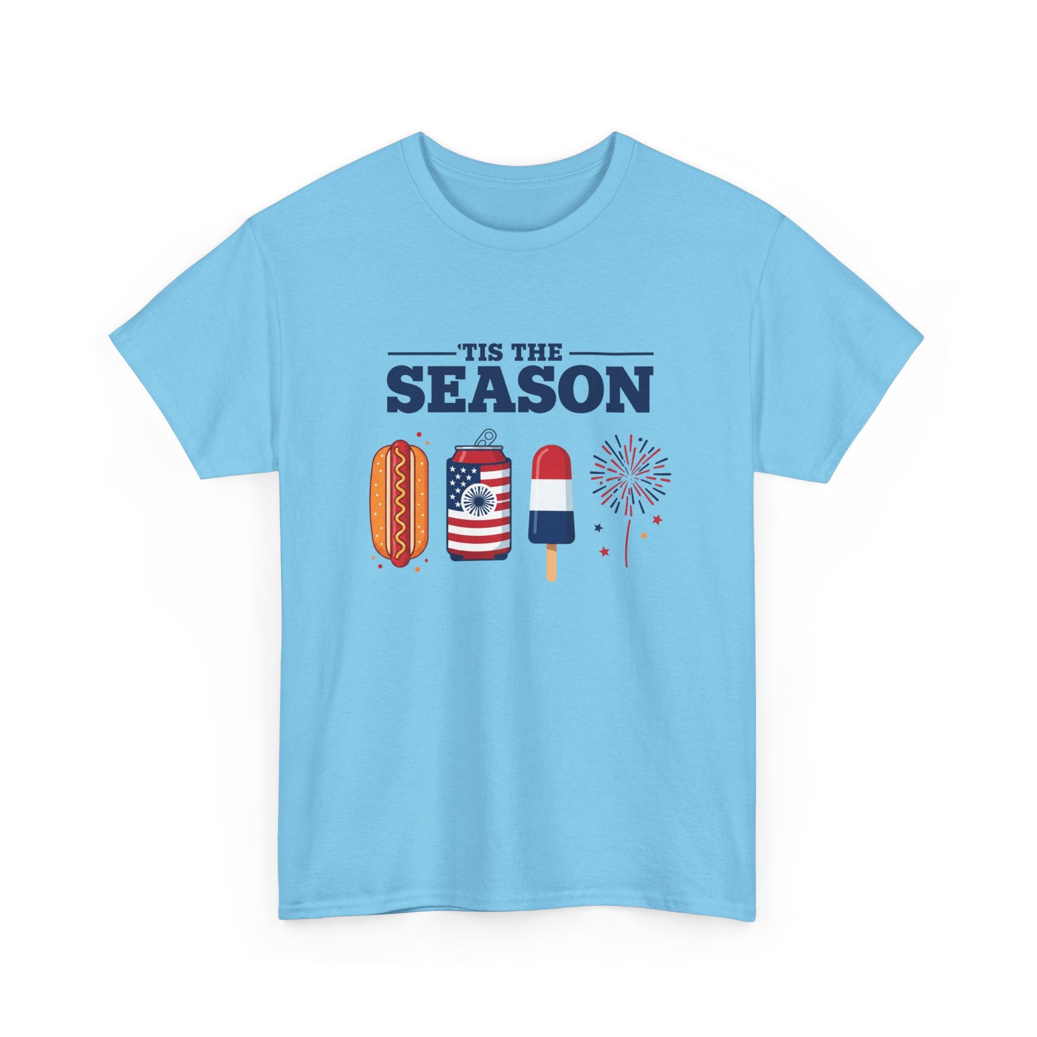 Fourth of July Tee — "'Tis the Season" Patriotic Hot Dog, Popsicle & Fireworks T-Shirt