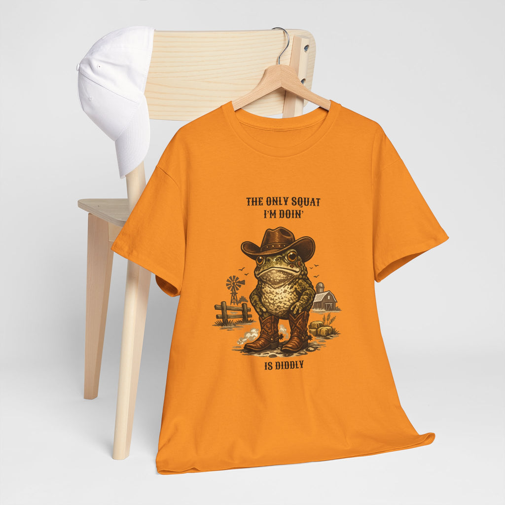 Frog Cowboy Tee — “The Only Squat I’m Doin’ Is Diddle” Funny Western Graphic T-Shirt