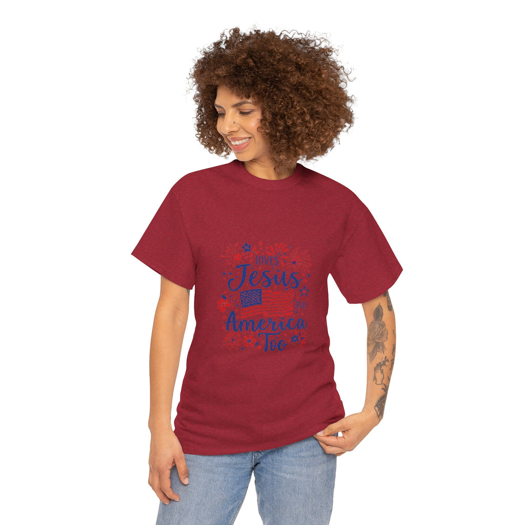 Jesus and America Tee — Patriotic Christian T-Shirt ("Loves Jesus and America Too")