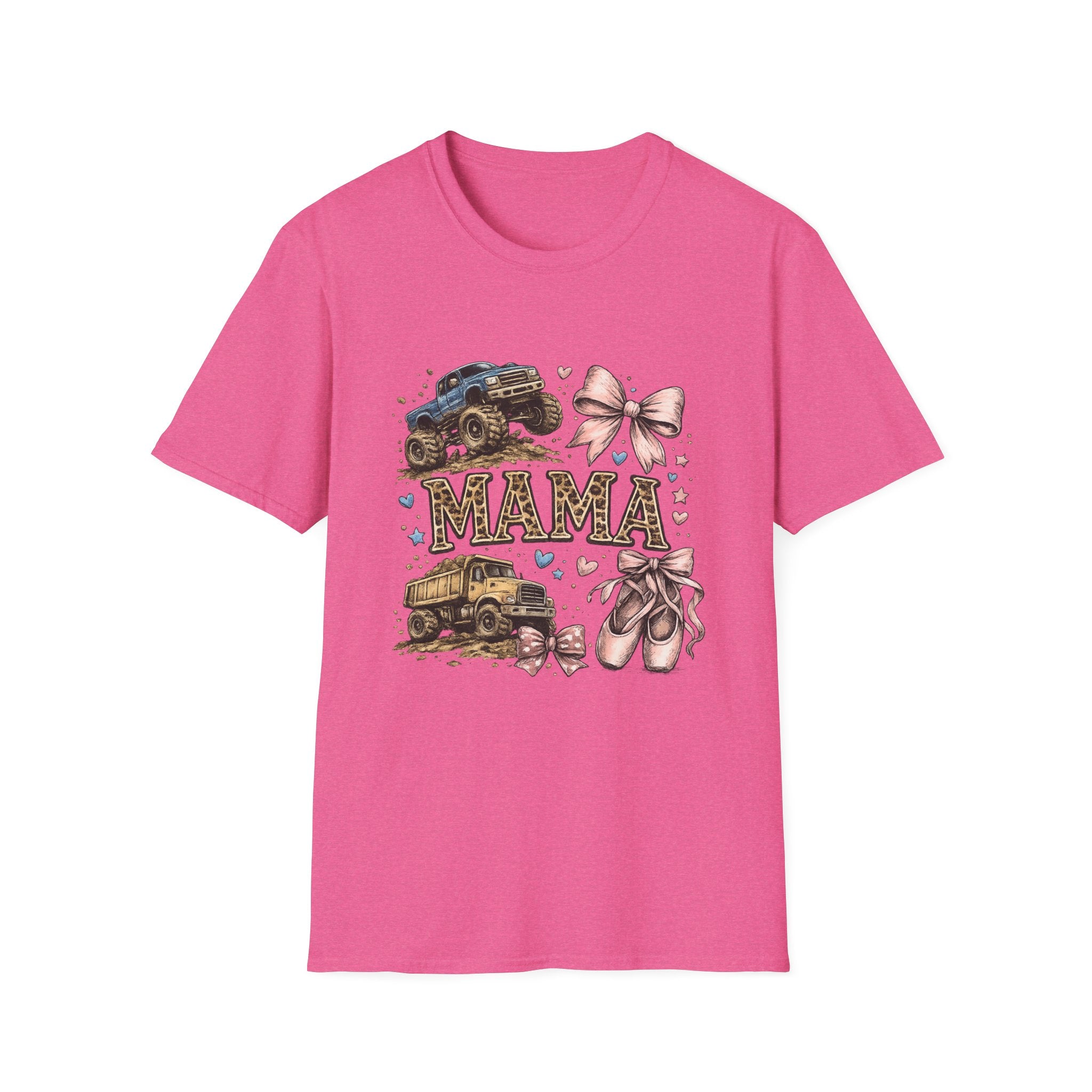Mama Jeep & Ballet Shoes T-Shirt — 'MAMA' Graphic Tee with Trucks, Bows & Ballet Slippers