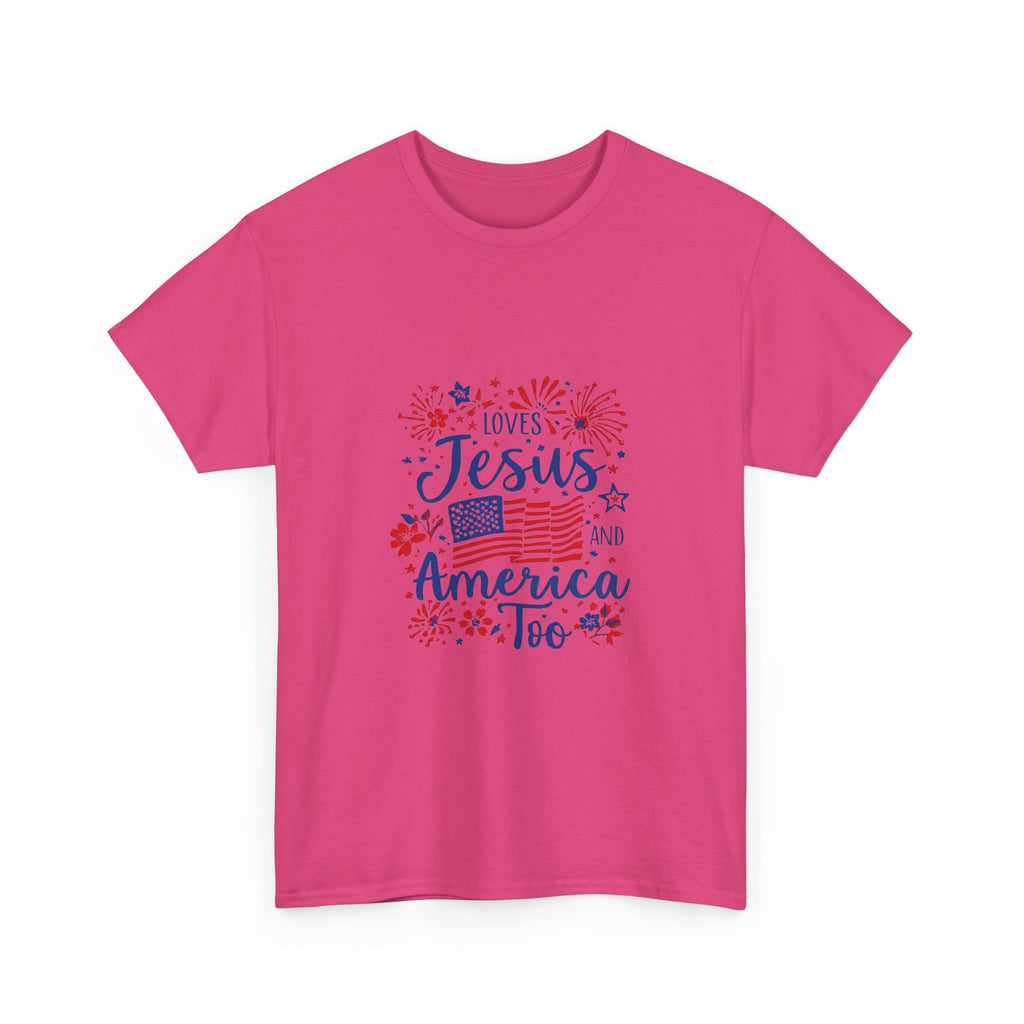 Jesus and America Tee — Patriotic Christian T-Shirt ("Loves Jesus and America Too")