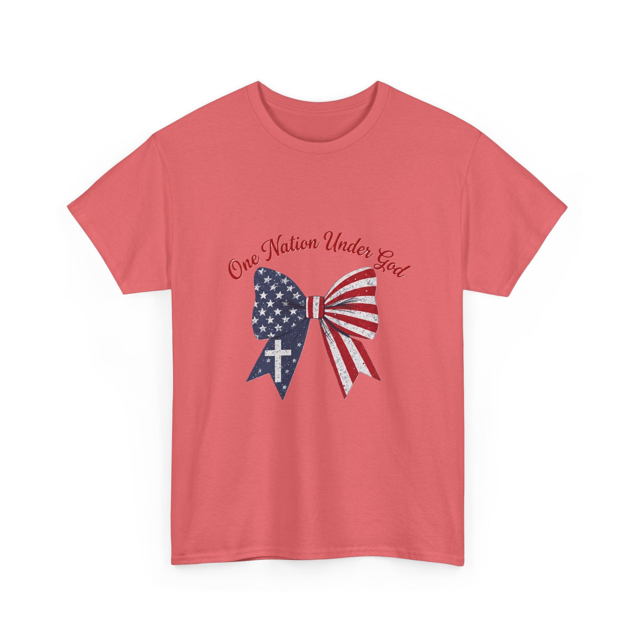 Patriotic Bow Tee — "One Nation Under God" American Flag Cross T-Shirt