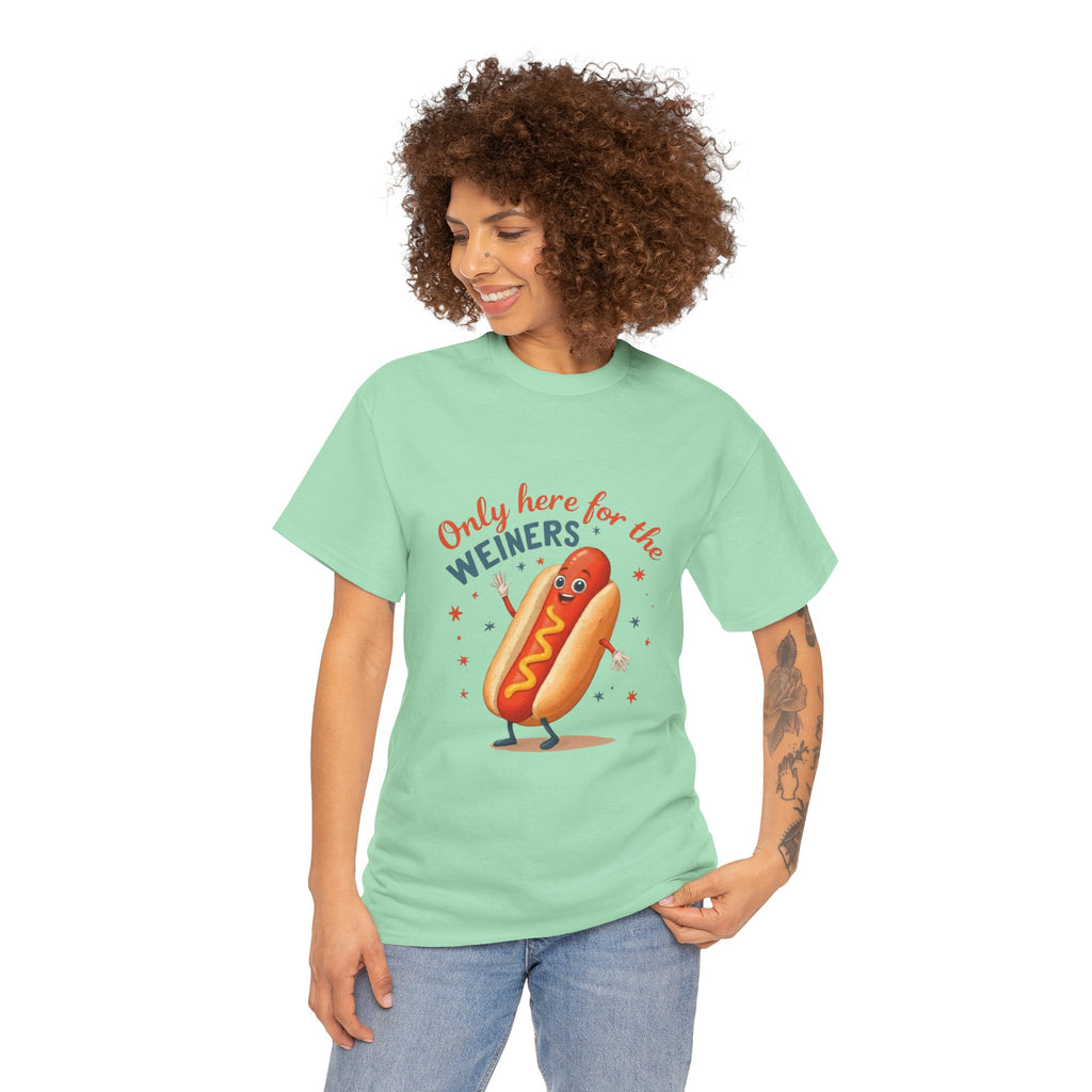 Funny Hot Dog Tee — "Only Here for the Weiners" Graphic T-Shirt
