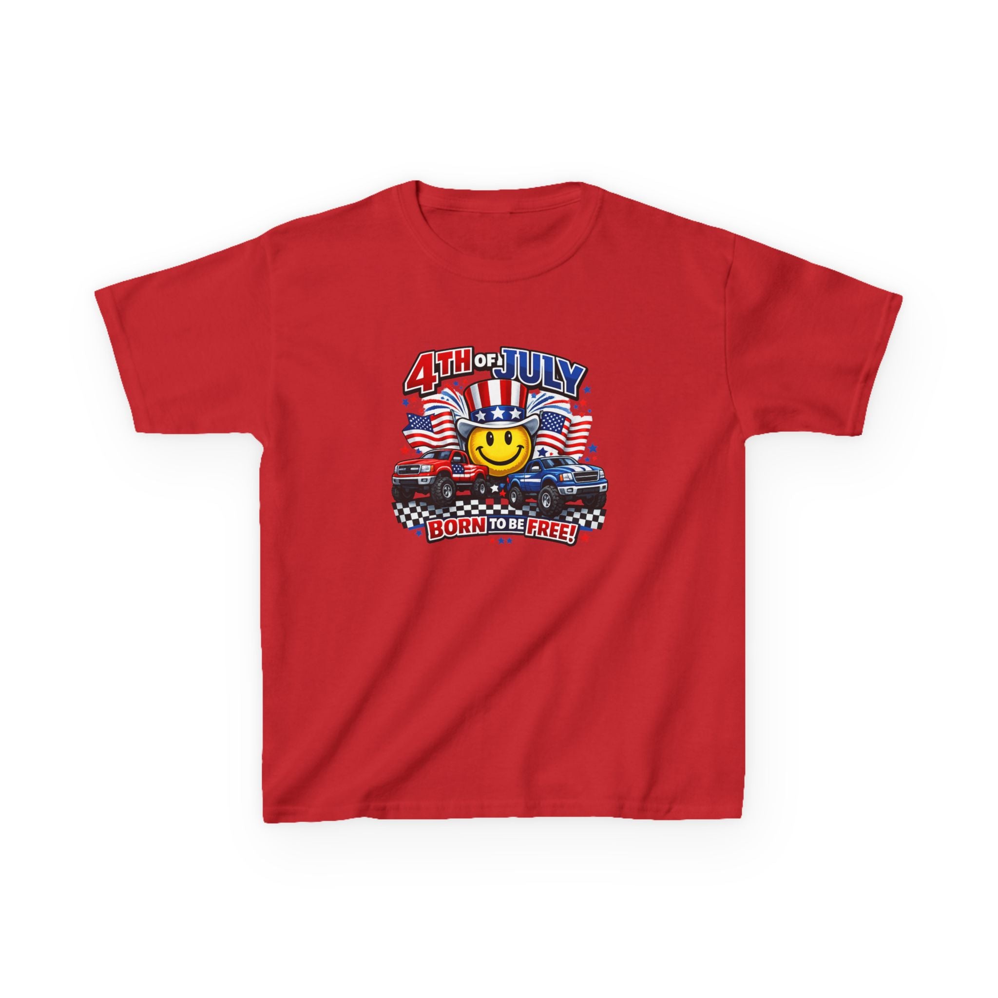 Kids Tee — 4th of July 'Born to Be Free' Smiley Flag Design