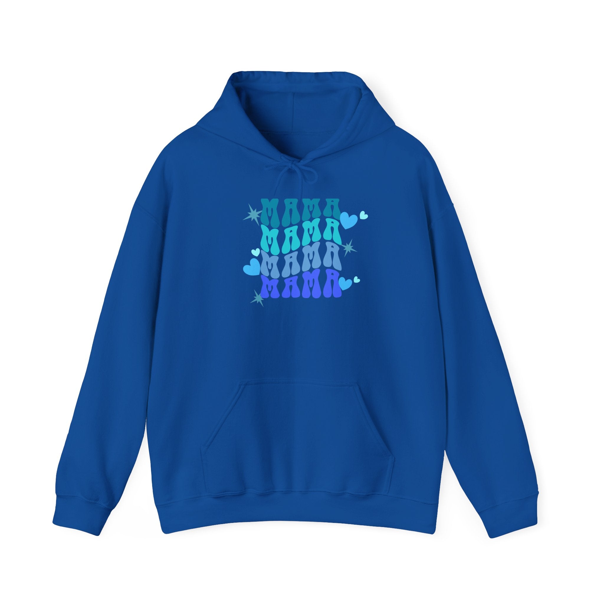 Mama Heart Crewneck Hoodie – Blue Gradient “MAMA” Graphic Sweatshirt