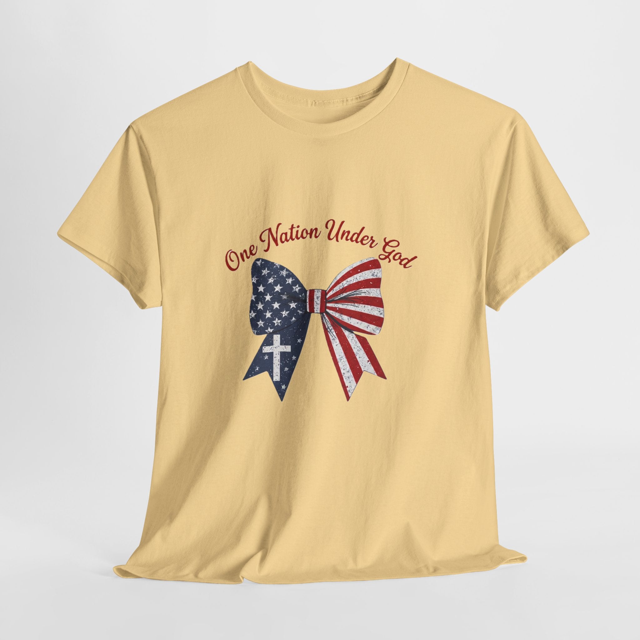 Patriotic Bow Tee — "One Nation Under God" American Flag Cross T-Shirt