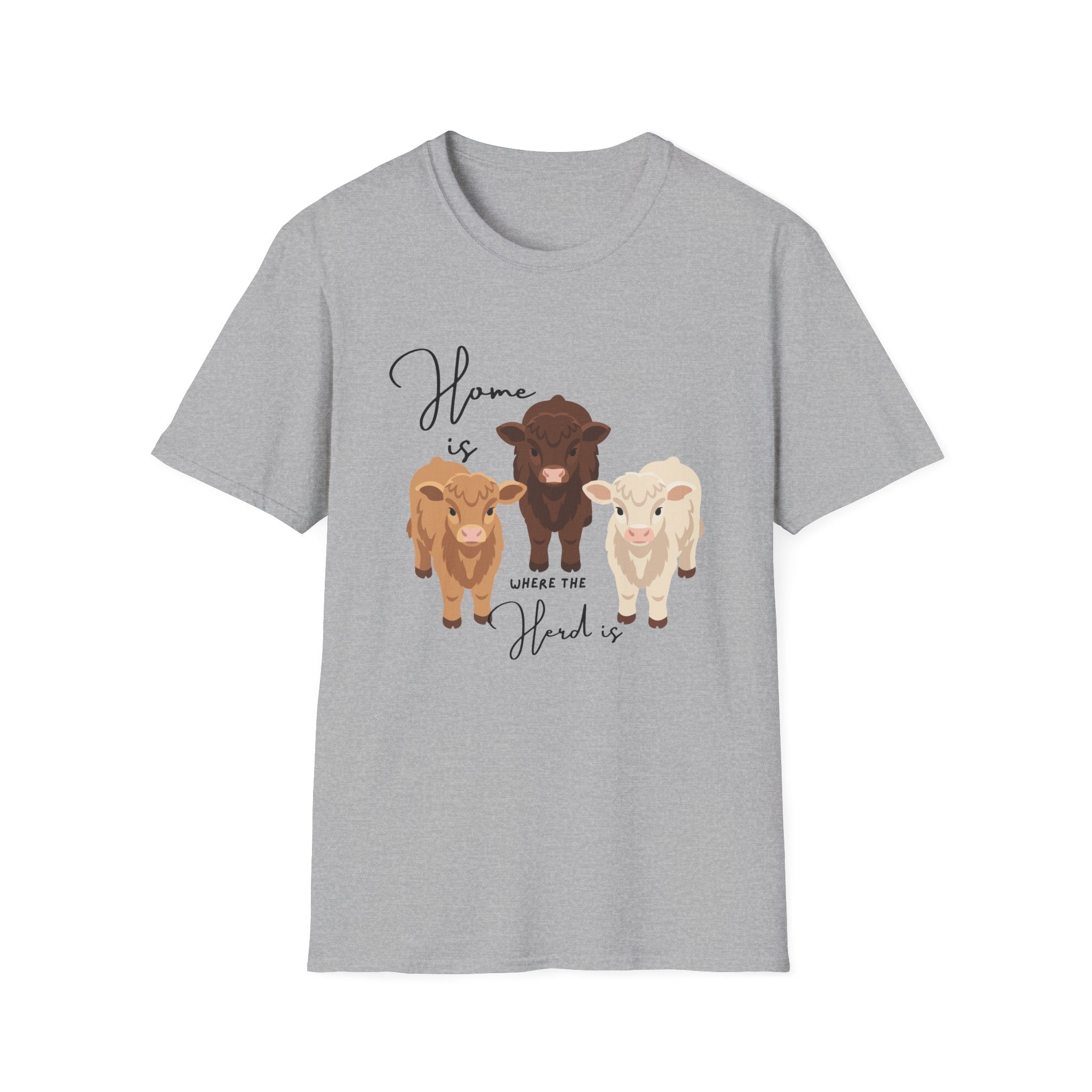Cow Trio Graphic T-Shirt — "Home is Where the Herd Is" Farm Animal Tee