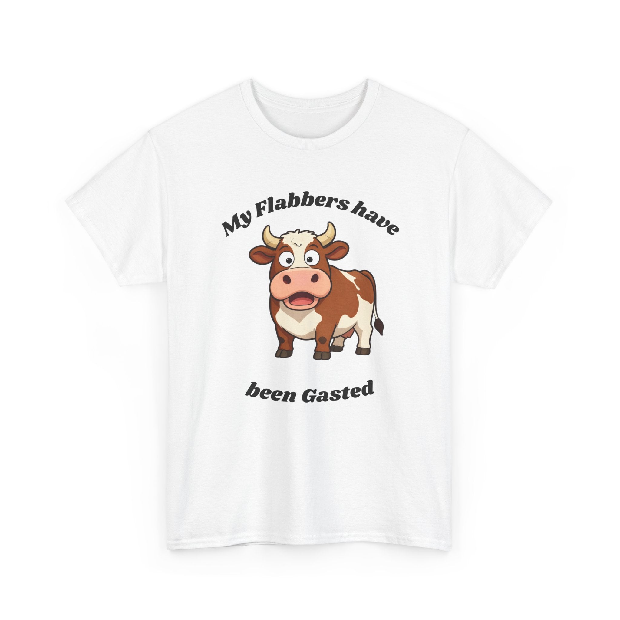 Cow Cartoon Tee — "My Flabbers Have Been Gasted" Funny Farm Animal Shirt