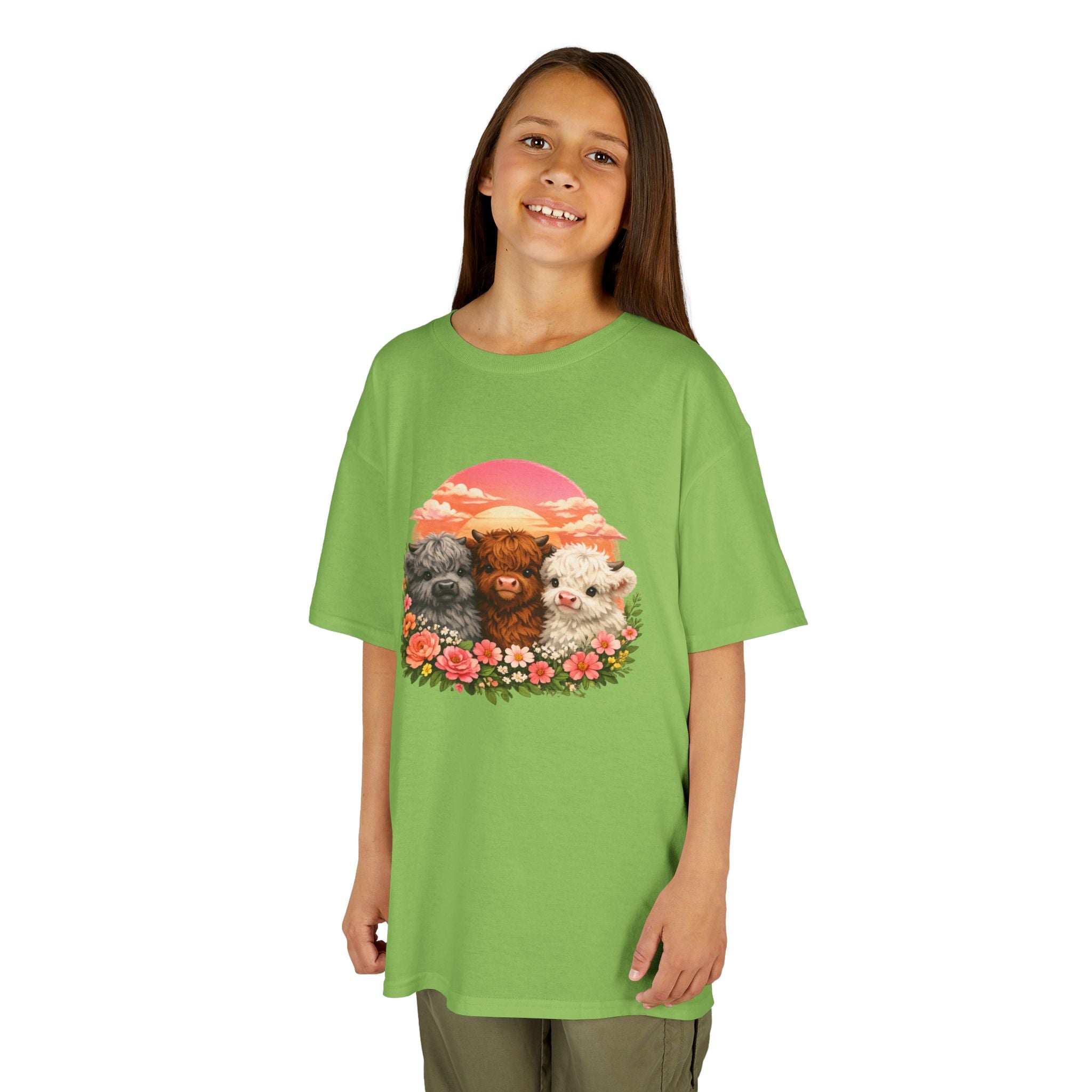 Kids Tee — Trio of Cute Kittens Sunset Floral Design