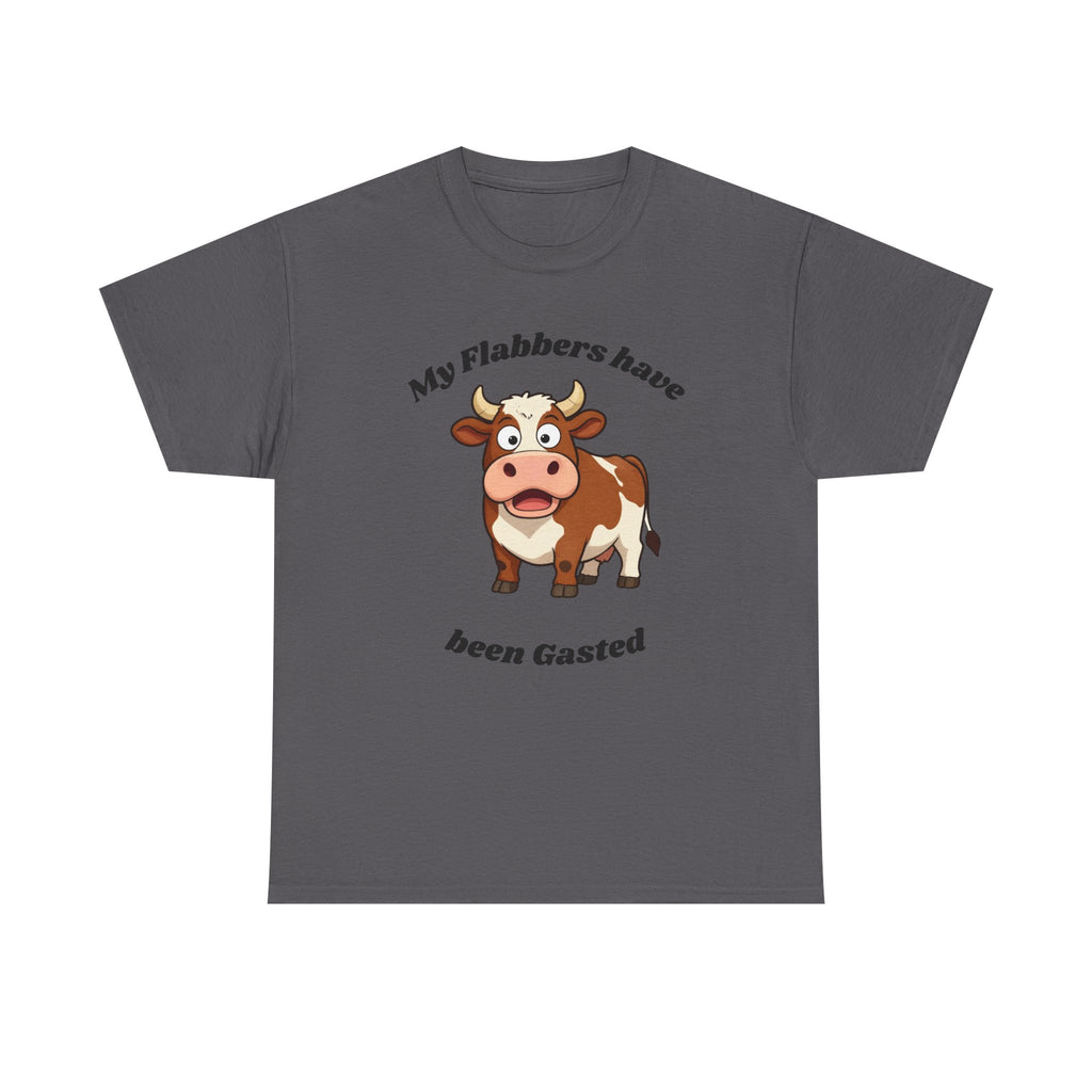 Cow Cartoon Tee — "My Flabbers Have Been Gasted" Funny Farm Animal Shirt