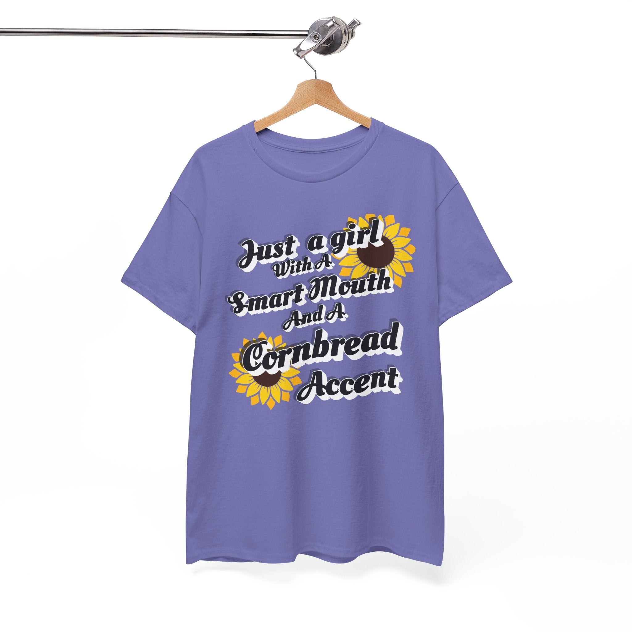 Cornbread Accent T-Shirt – "Just a Girl with a Smart Mouth and a Cornbread Accent" Sunflower Graphic