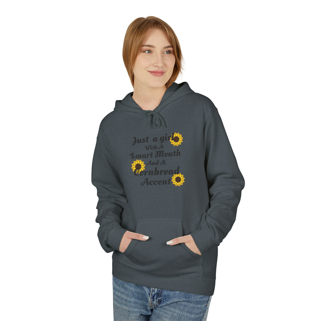 Cornbread Accent Hoodie — "Just a girl with a smart mouth & a cornbread accent" Sunflower Pullover