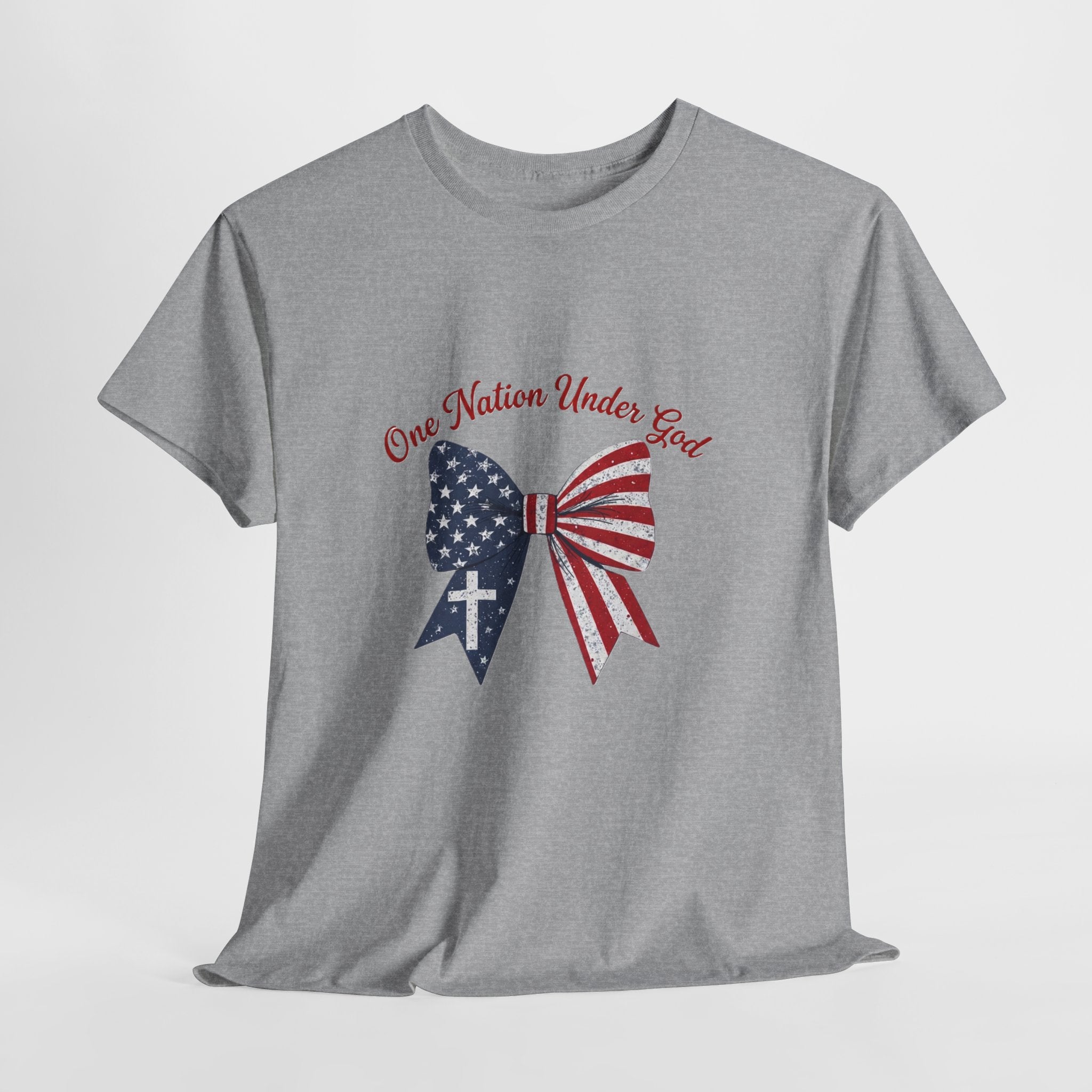 Patriotic Bow Tee — "One Nation Under God" American Flag Cross T-Shirt