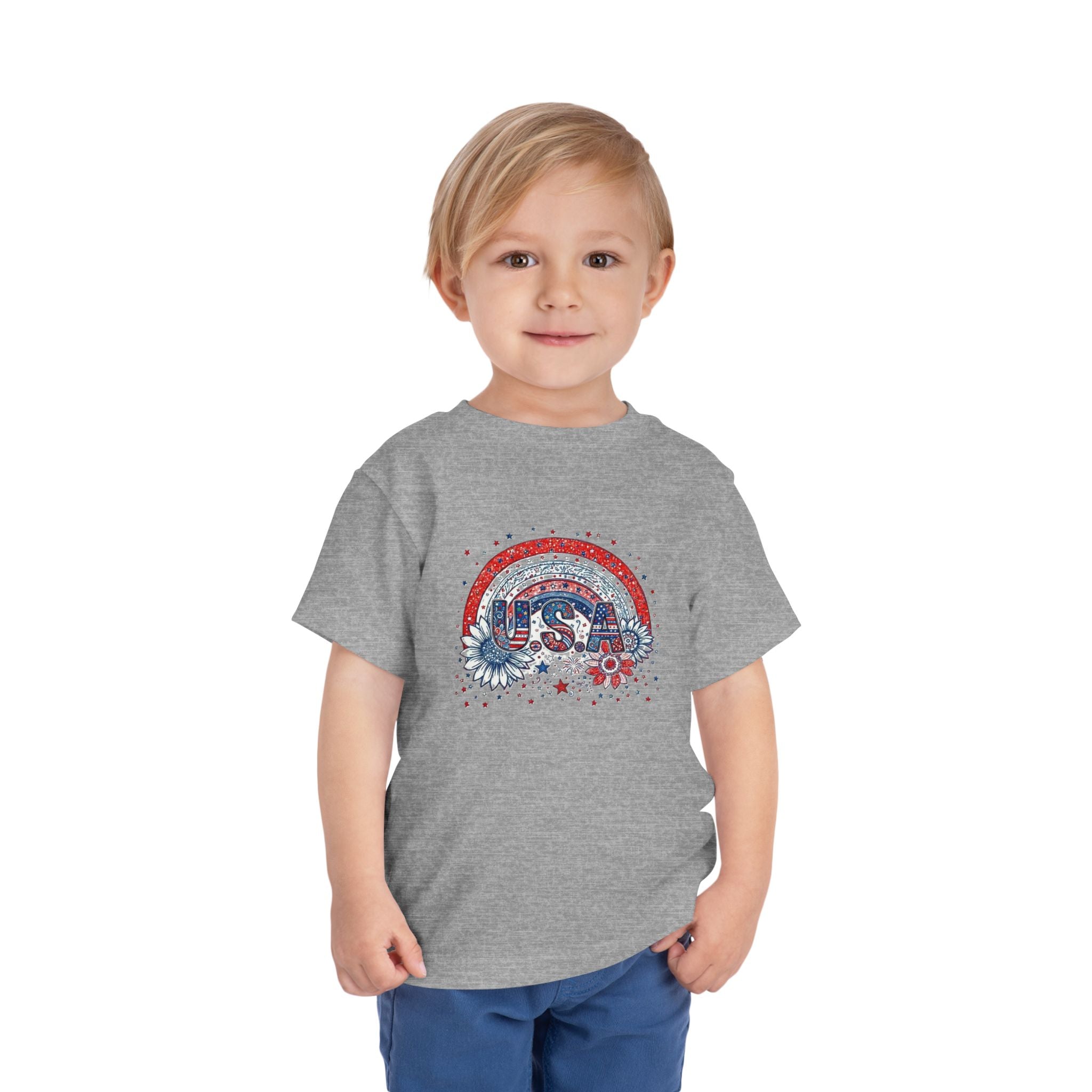 Toddler Tee — USA Rainbow Floral Patriotic 4th of July Shirt