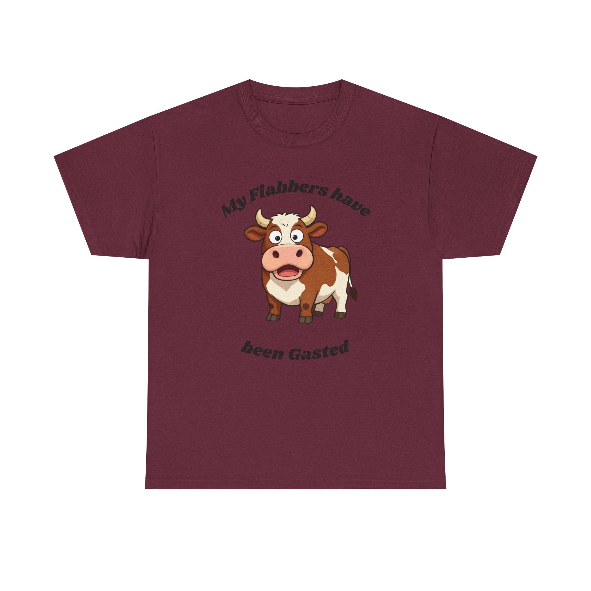 Cow Cartoon Tee — "My Flabbers Have Been Gasted" Funny Farm Animal Shirt
