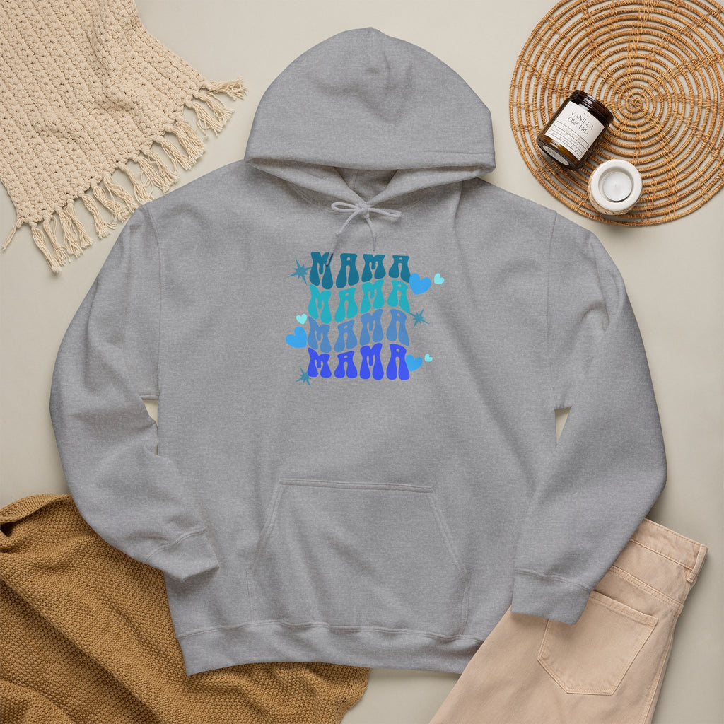 Mama Heart Crewneck Hoodie – Blue Gradient “MAMA” Graphic Sweatshirt